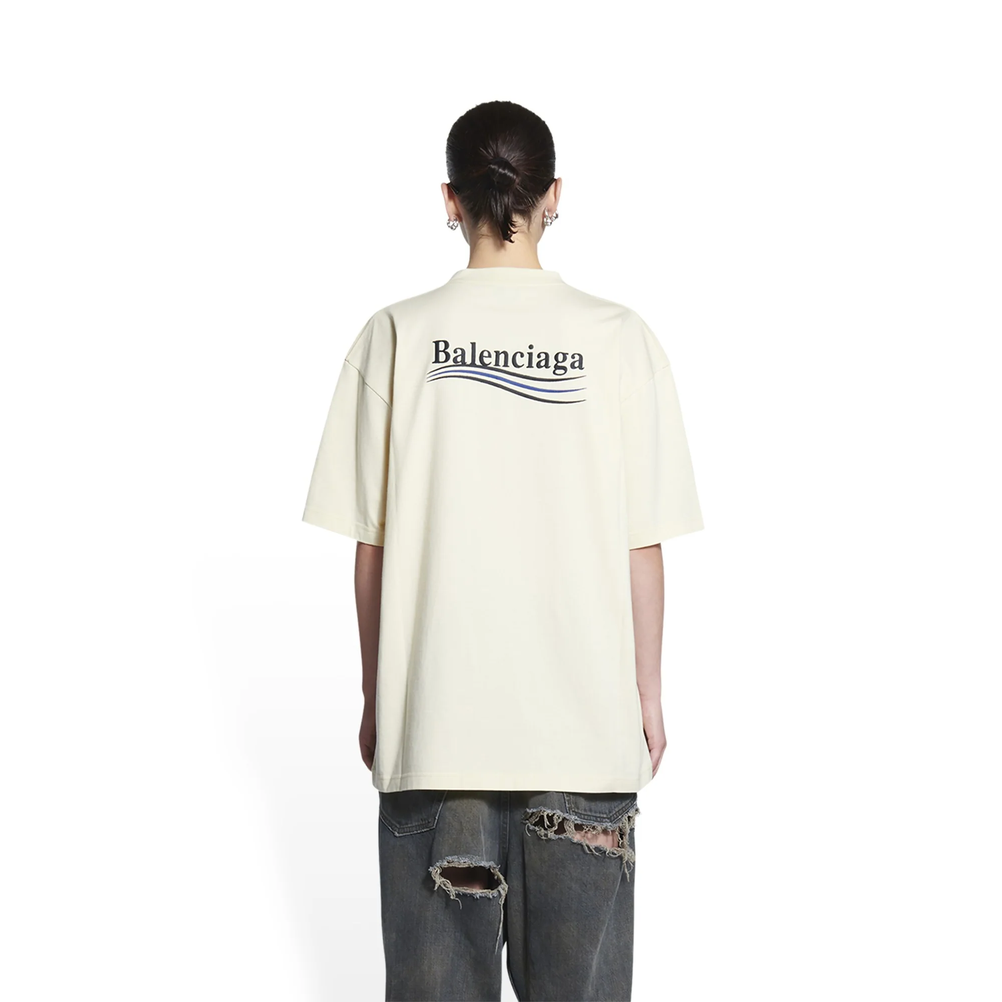 Large Fit T-Shirt - Cream/Black/Blue - Image 5