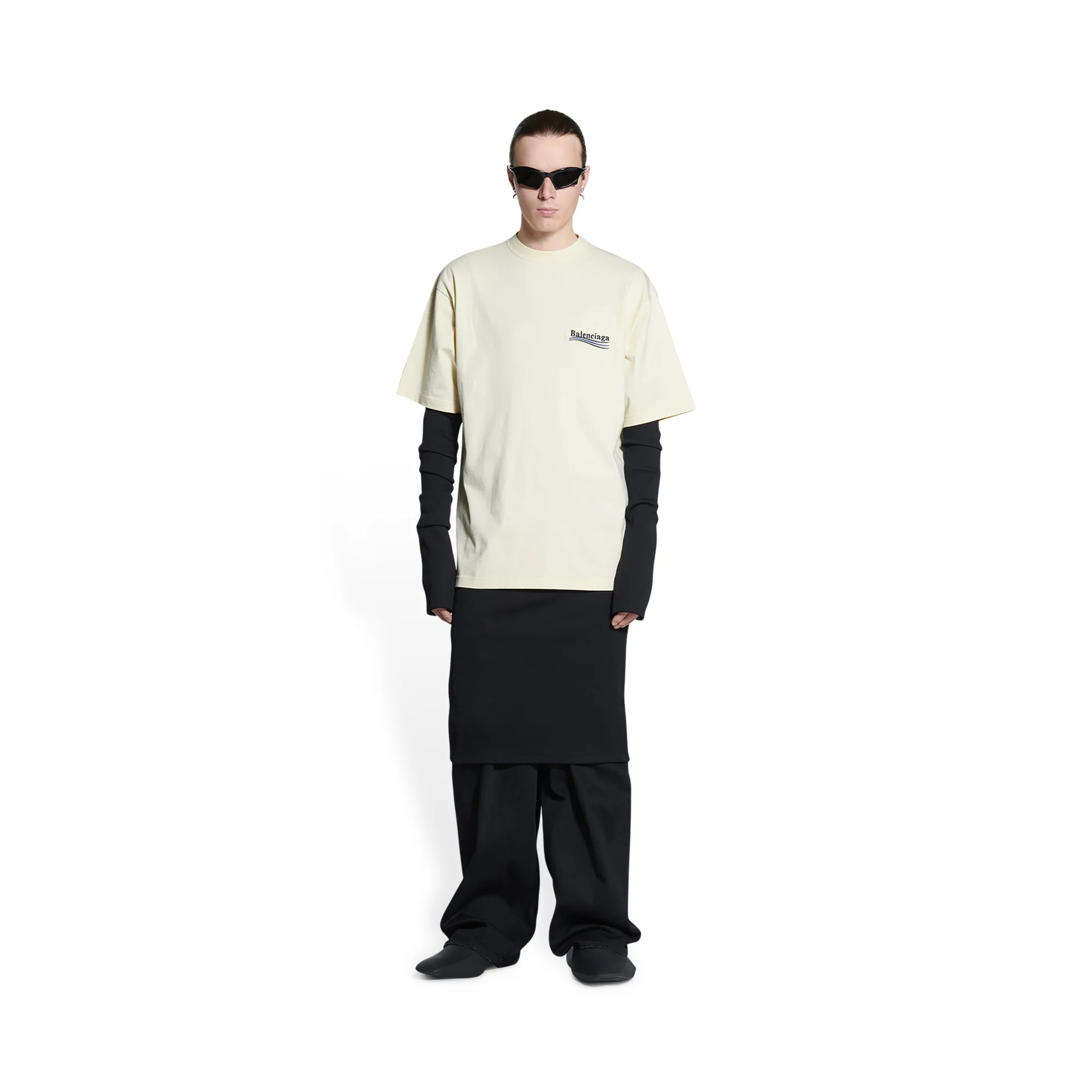 Large Fit T-Shirt - Cream/Black/Blue - Image 3