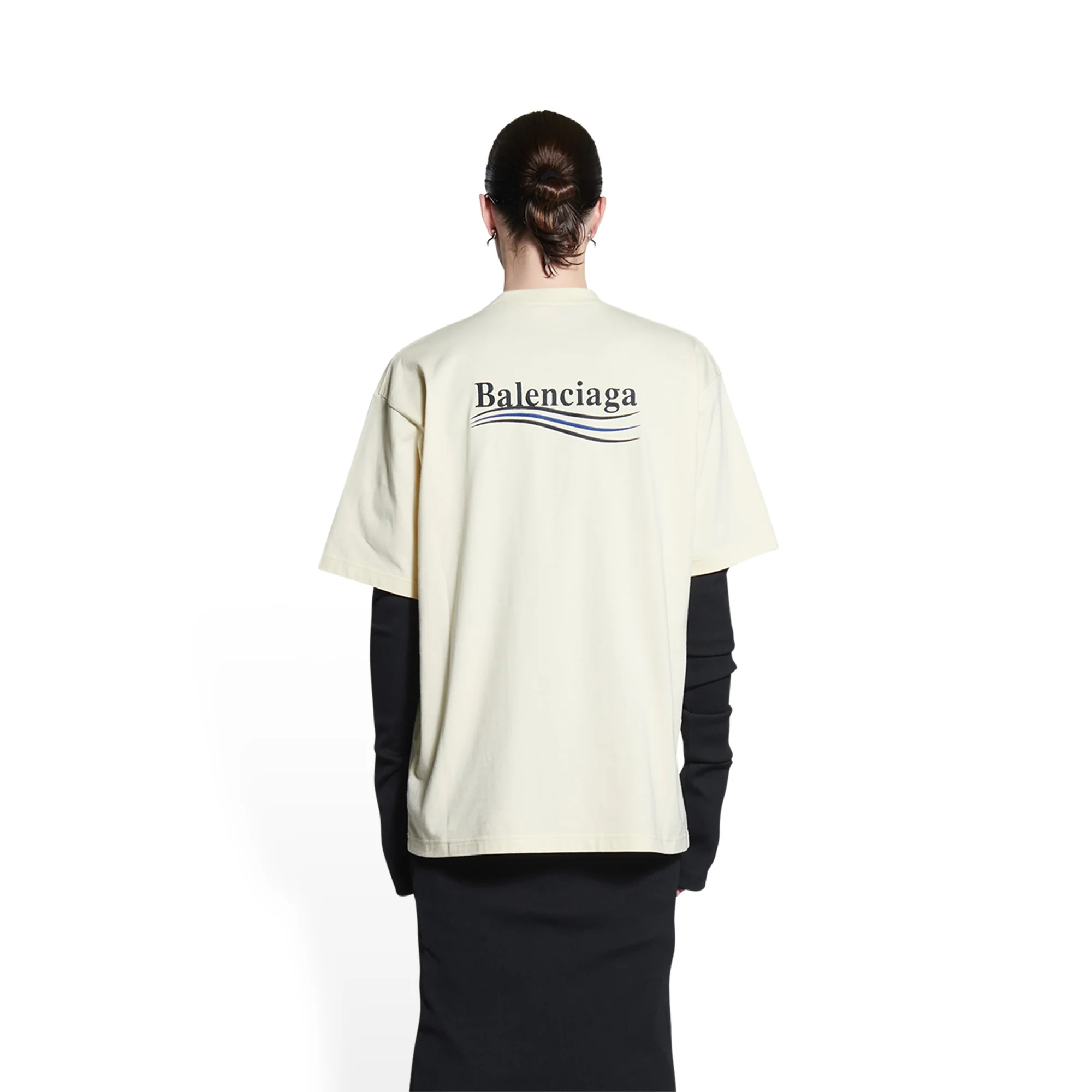 Large Fit T-Shirt - Cream/Black/Blue - Image 4
