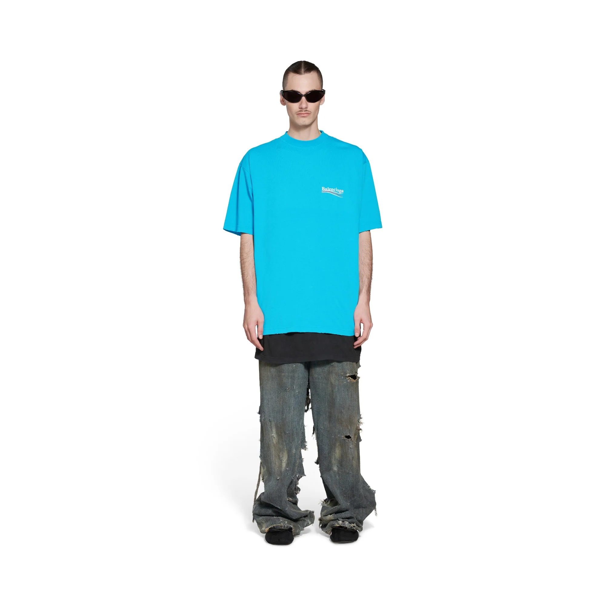 Large Fit T-Shirt - Azure/White/Red - Image 3