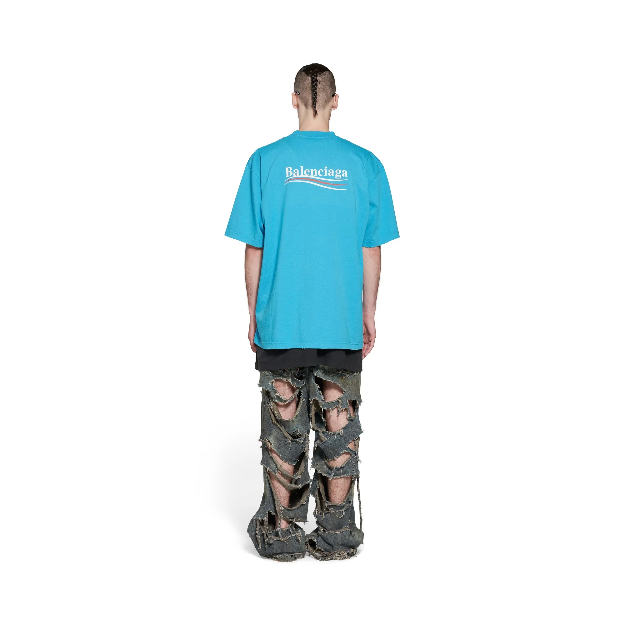 Large Fit T-Shirt - Azure/White/Red - Image 4