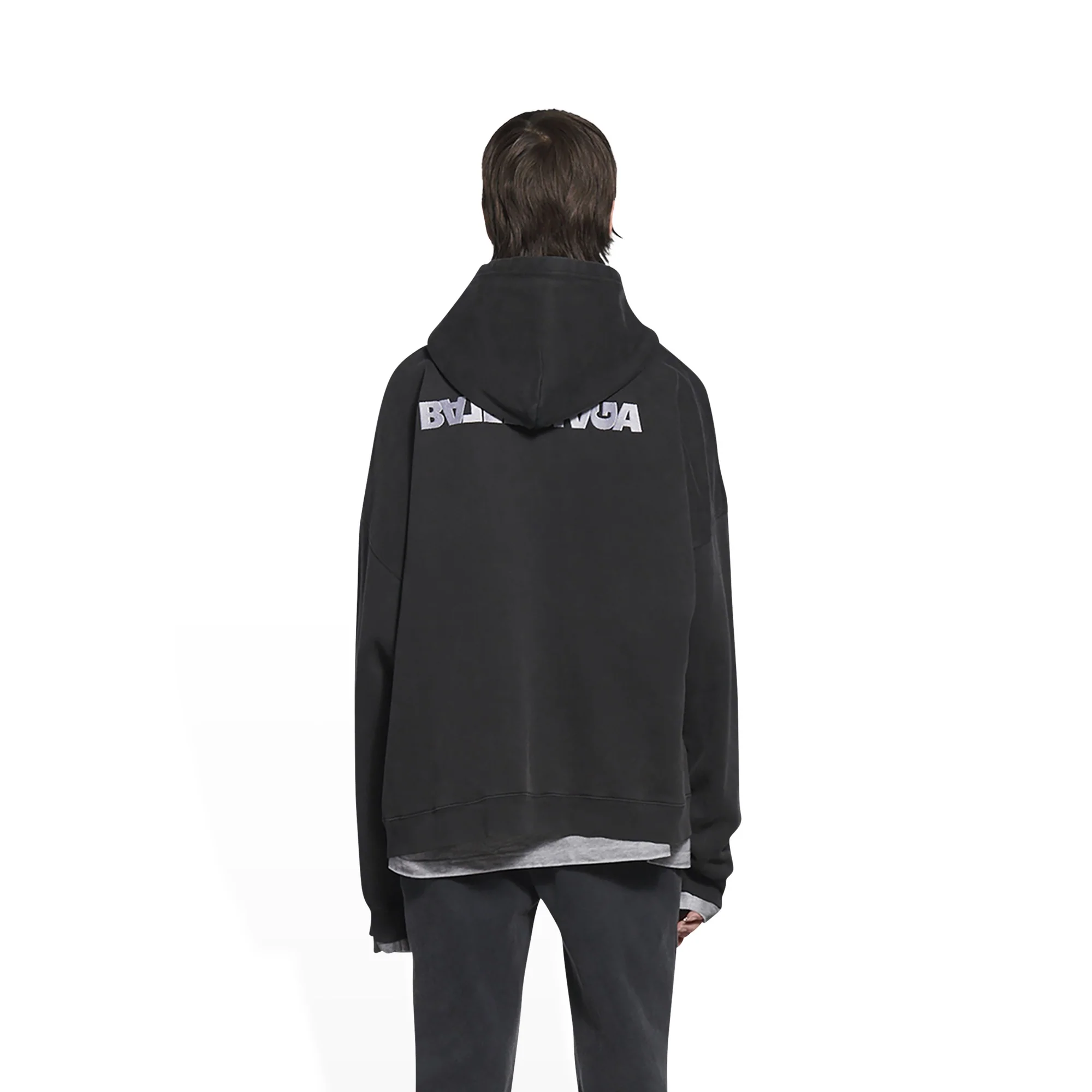 Wide Fit Zip-Up Hoodie - Washed Black/White - Image 3