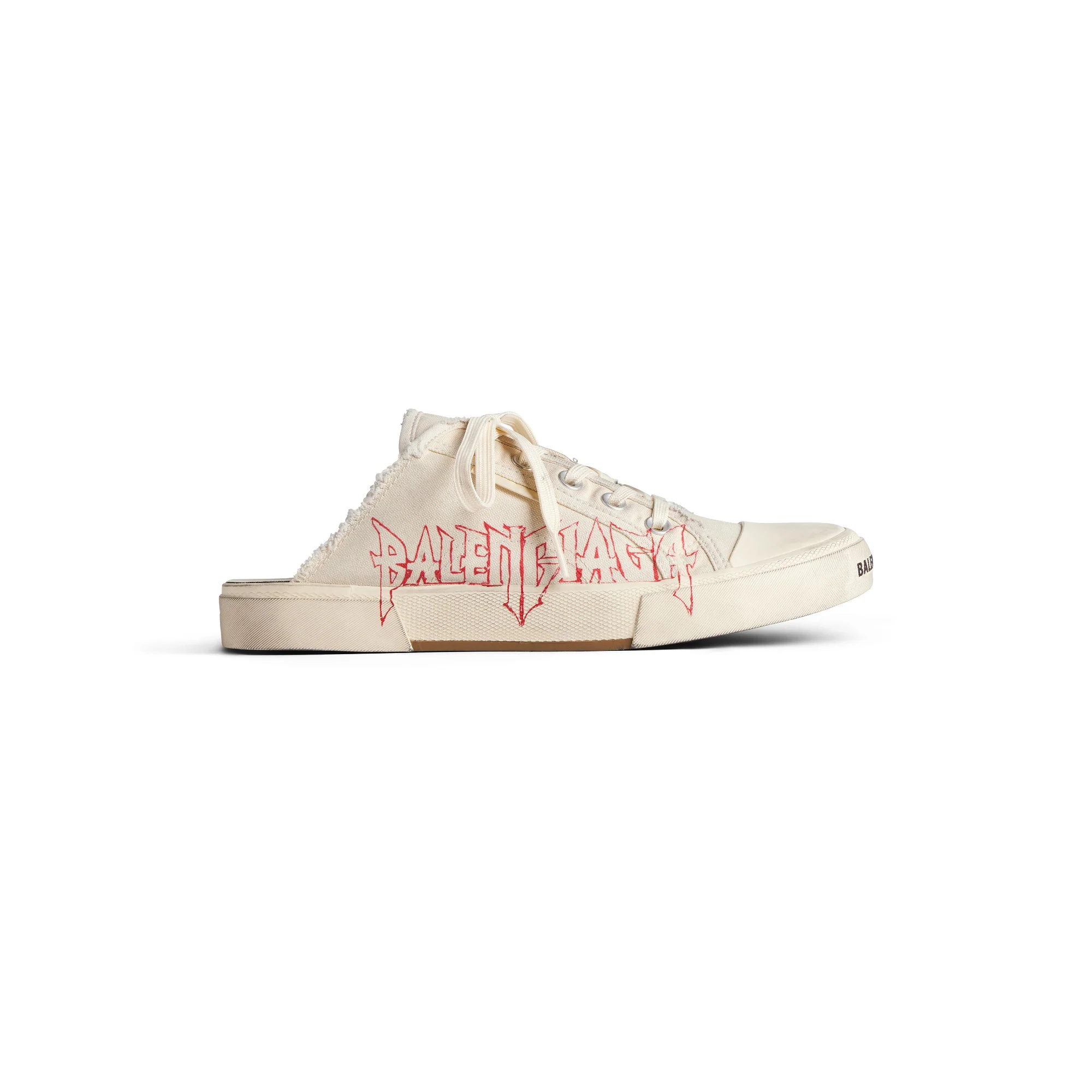 Paris Mule Lny Print - White/Red/Black