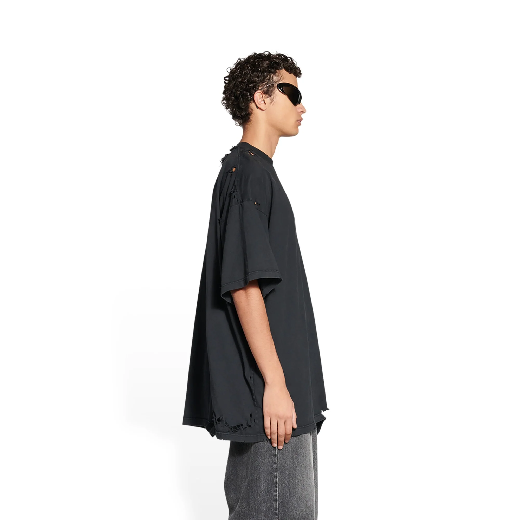 Oversized Repaired T-Shirt - Washed Black/Wt - Image 4