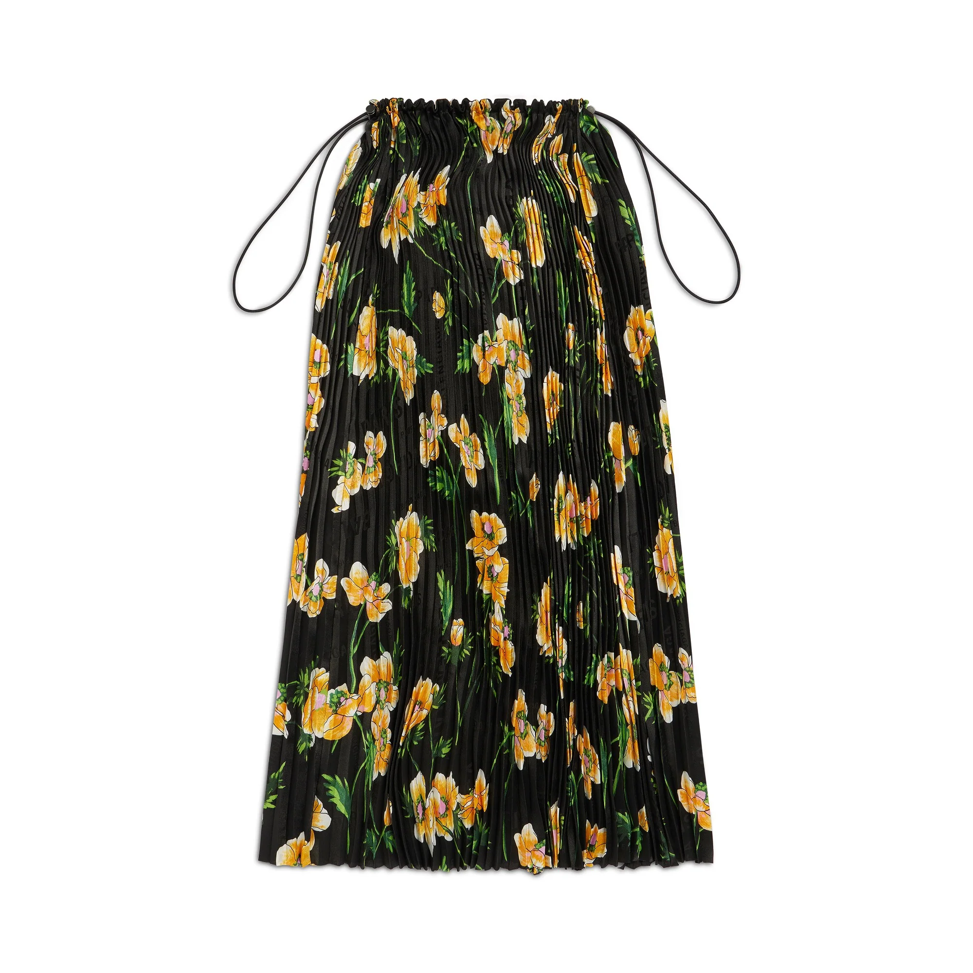 Pleated Drawstring Skirt - Black/Yellow