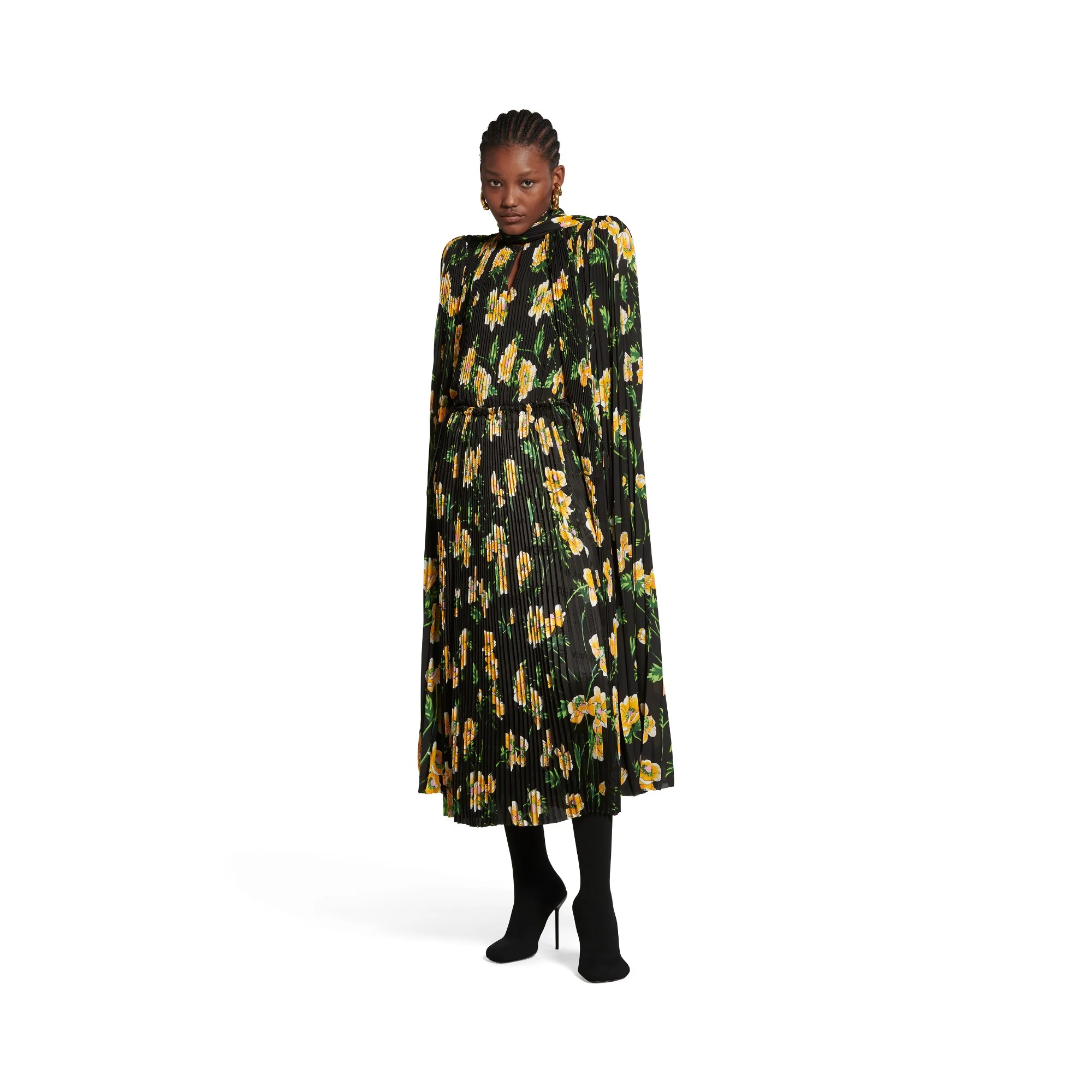 Pleated Drawstring Skirt - Black/Yellow - Image 3