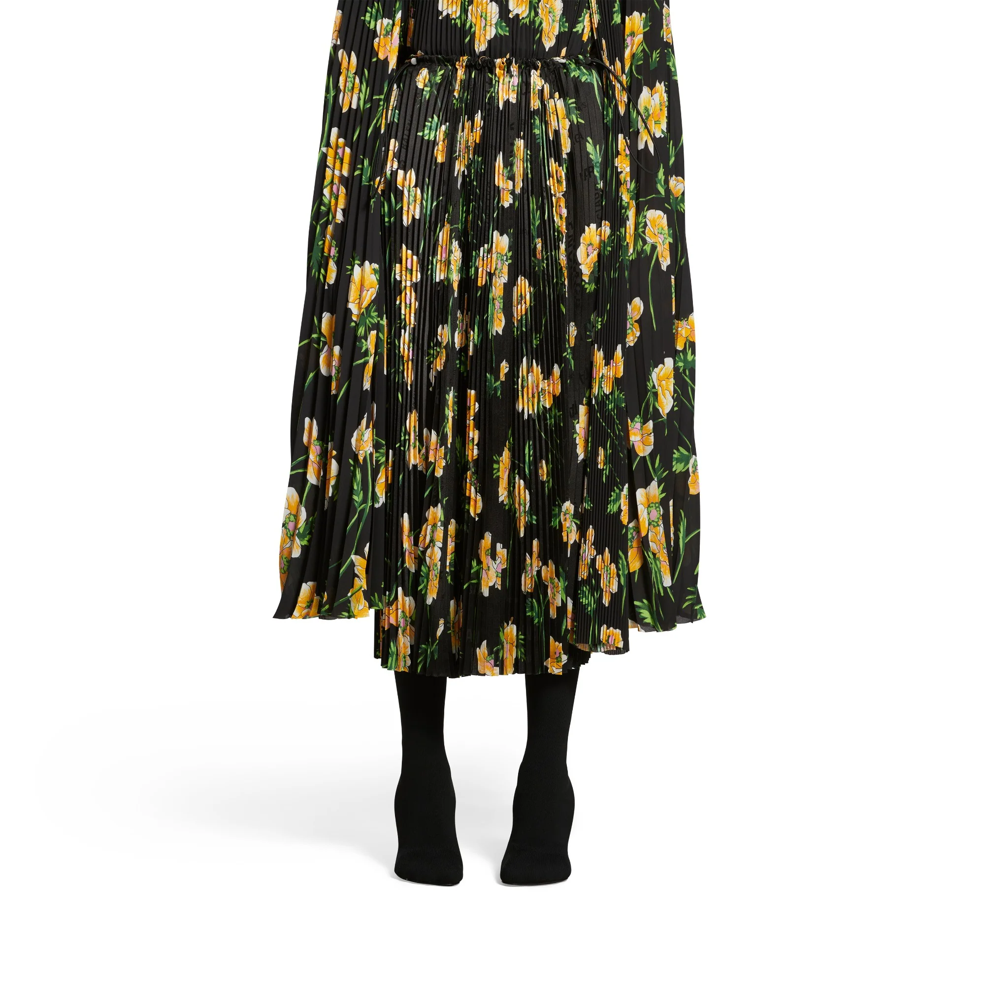 Pleated Drawstring Skirt - Black/Yellow - Image 6