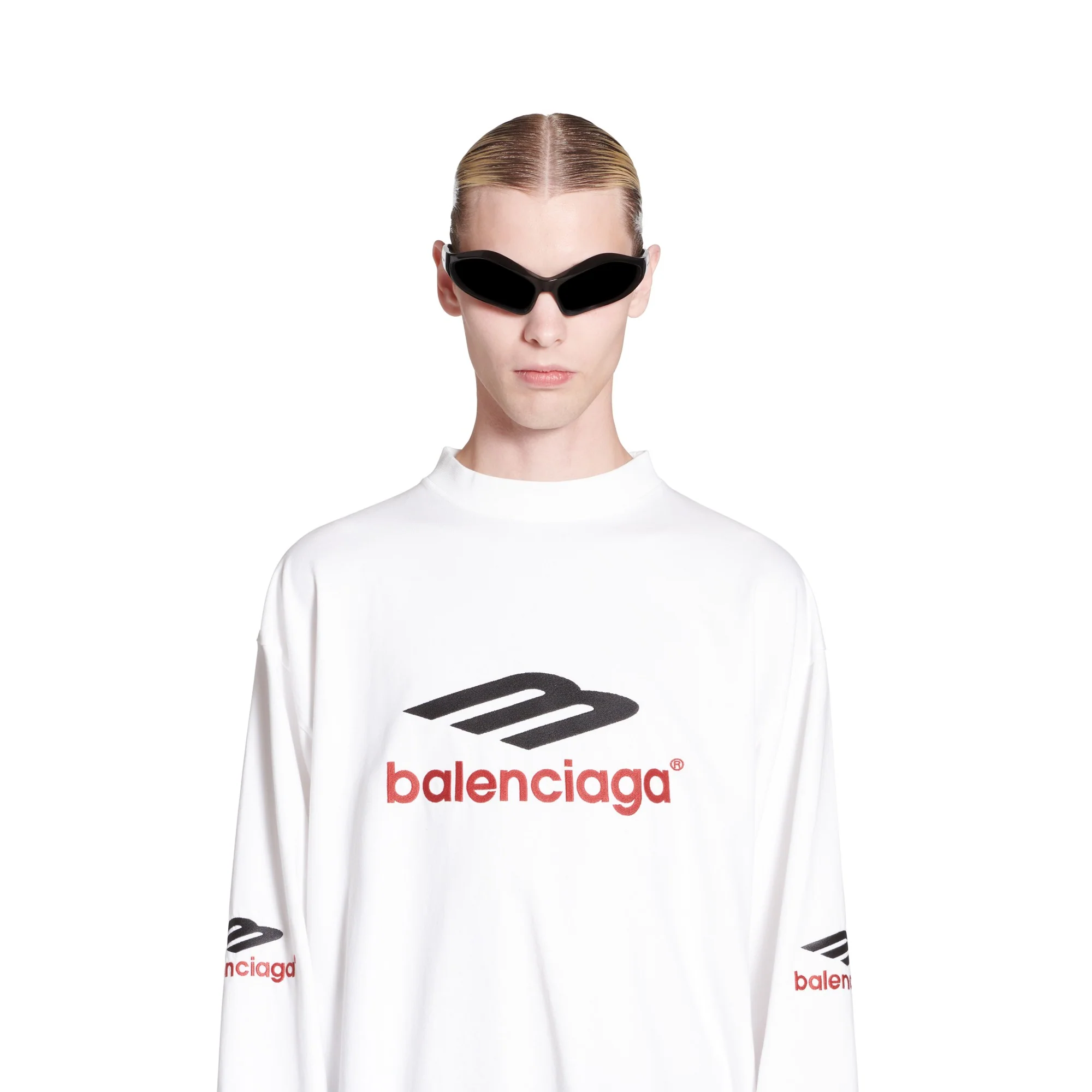 Oversized Long Sleeve T-Shirt - White/Black/Red - Image 3