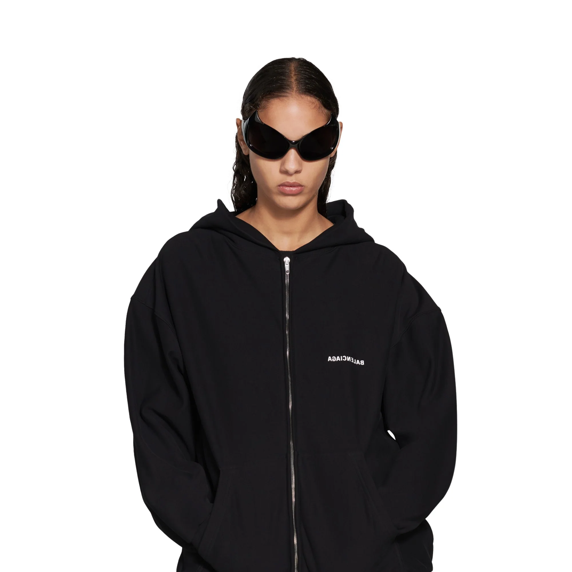 Small Fit Zip-Up Hoodie - Black/White - Image 3