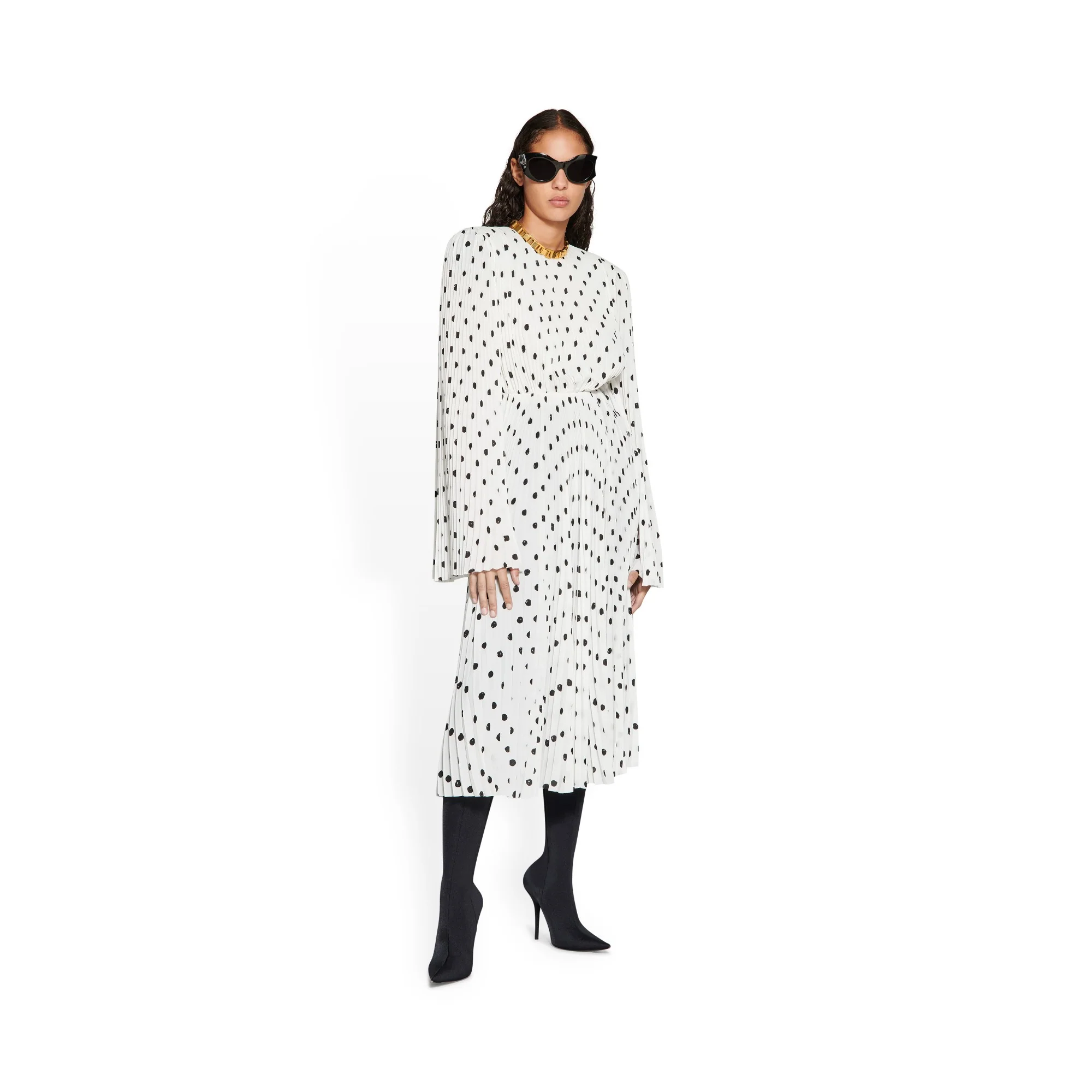 Pleated Dress - White/Black - Image 4