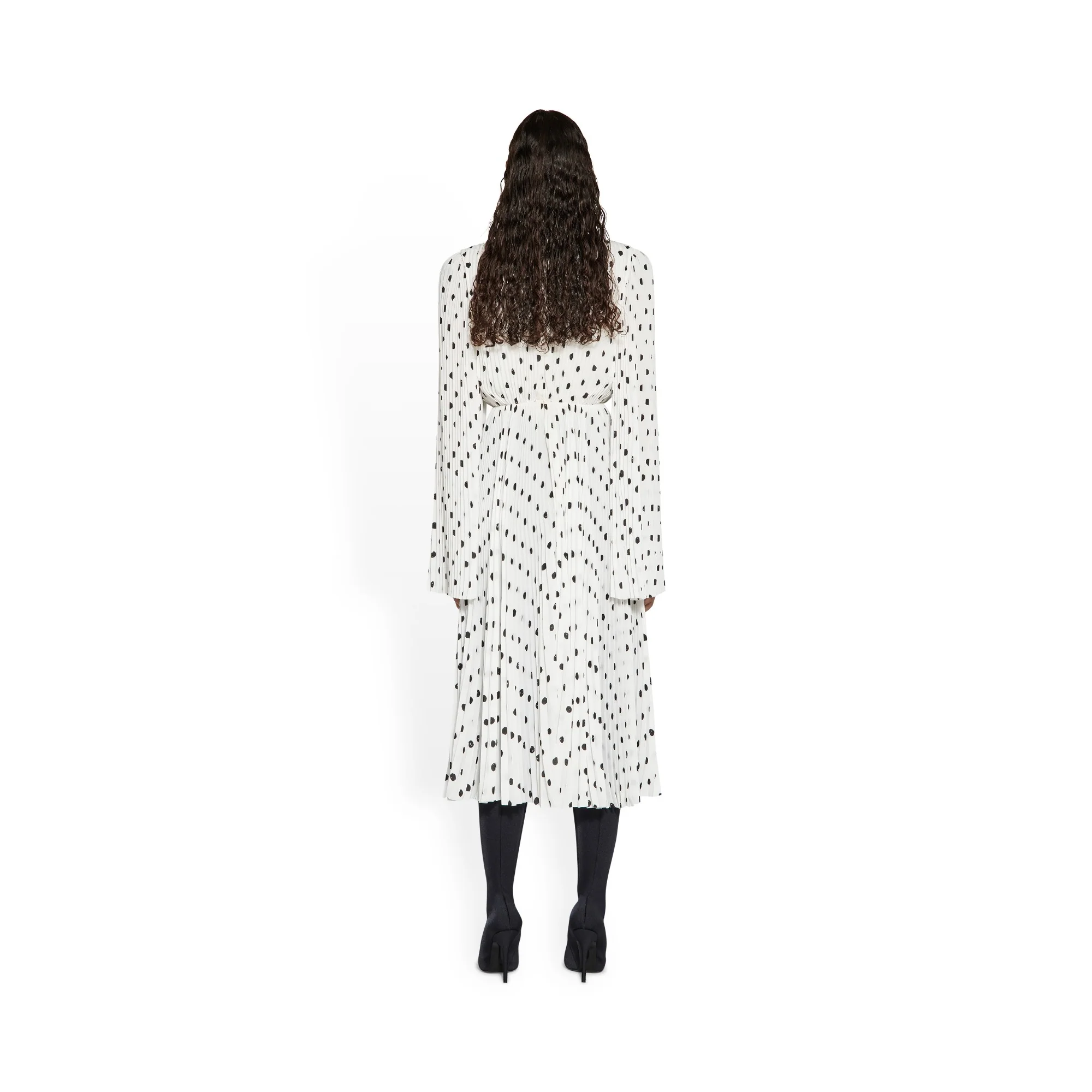 Pleated Dress - White/Black - Image 5