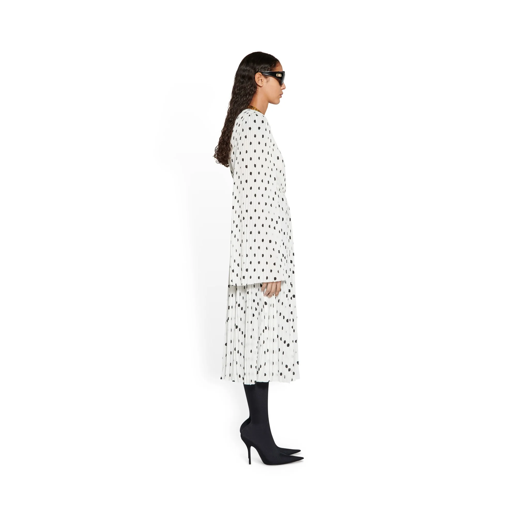 Pleated Dress - White/Black - Image 6