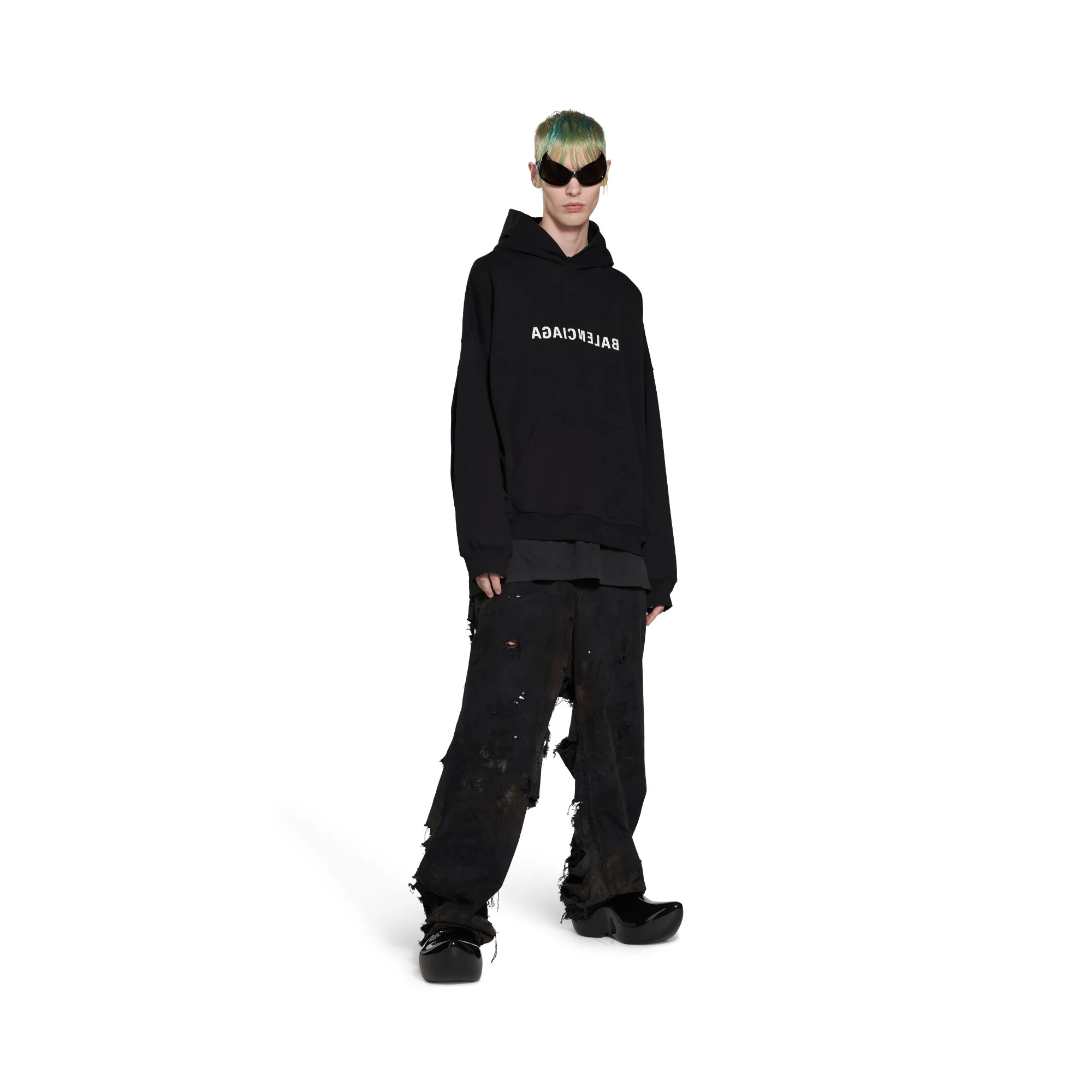 Wide Fit Hoodie - Black/White - Image 4
