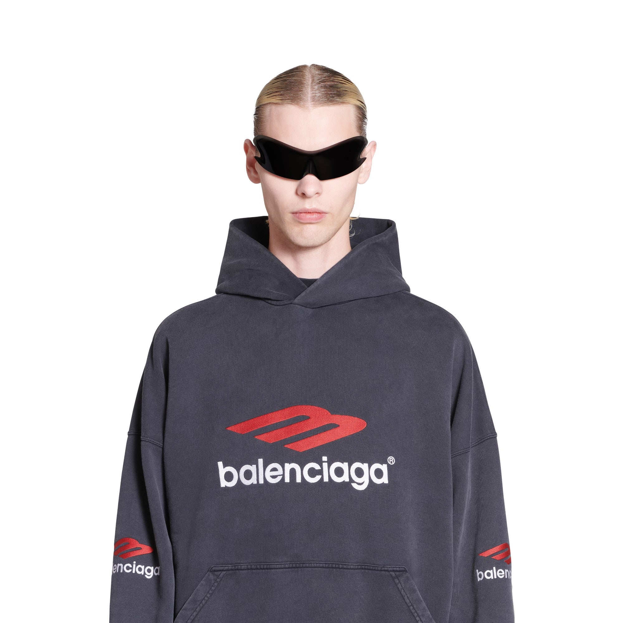 Large Fit Hoodie - Fade Black/Red/White - Image 3