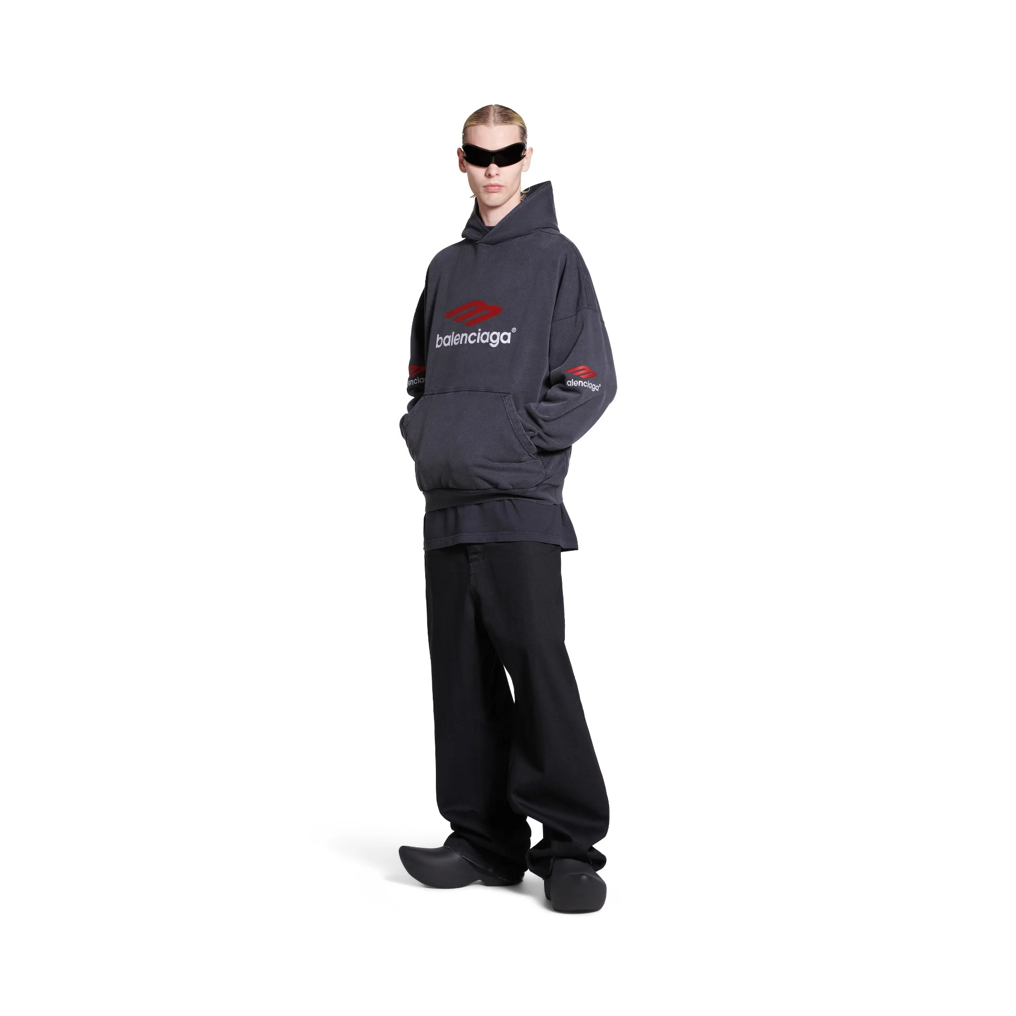 Large Fit Hoodie - Fade Black/Red/White - Image 4