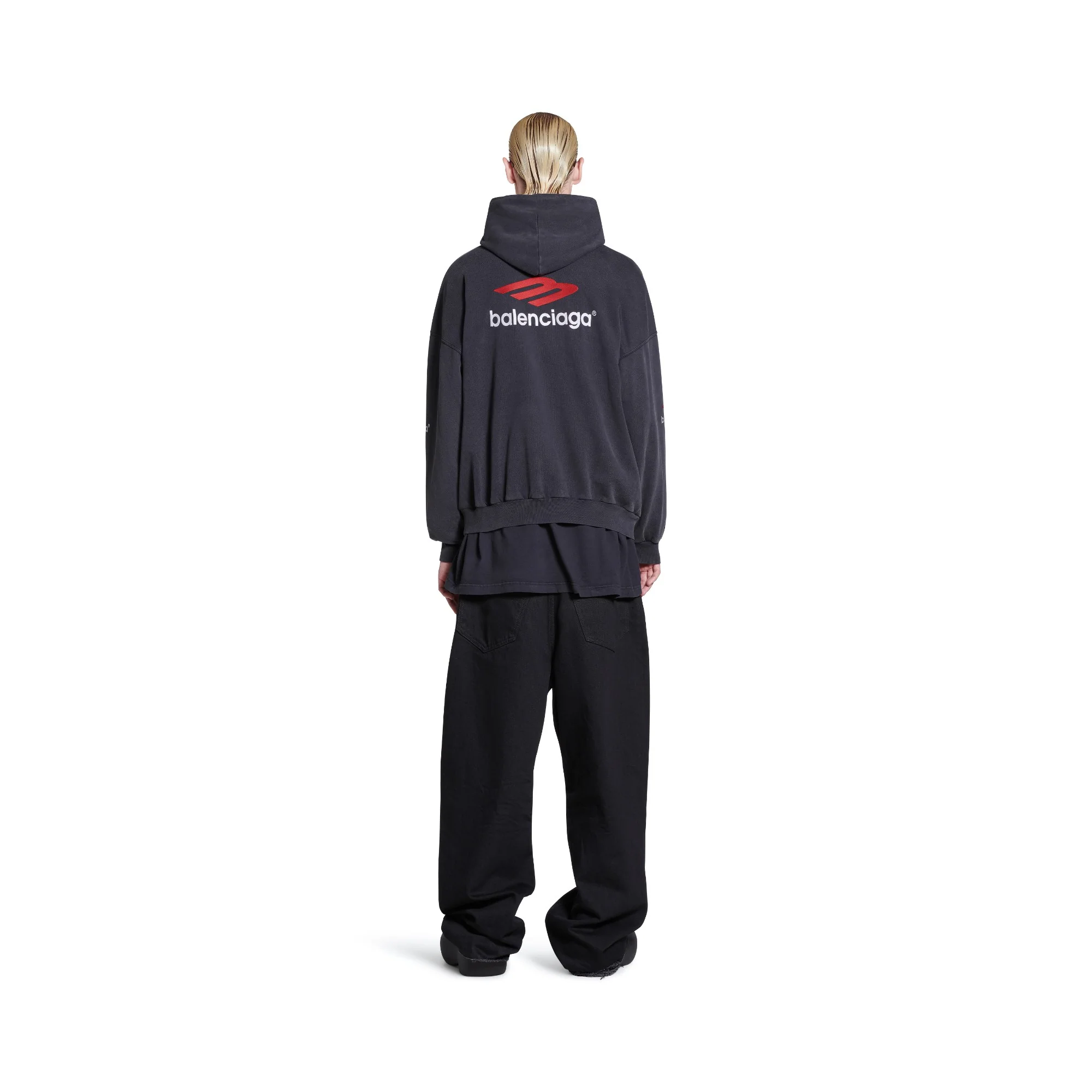 Large Fit Hoodie - Fade Black/Red/White - Image 5