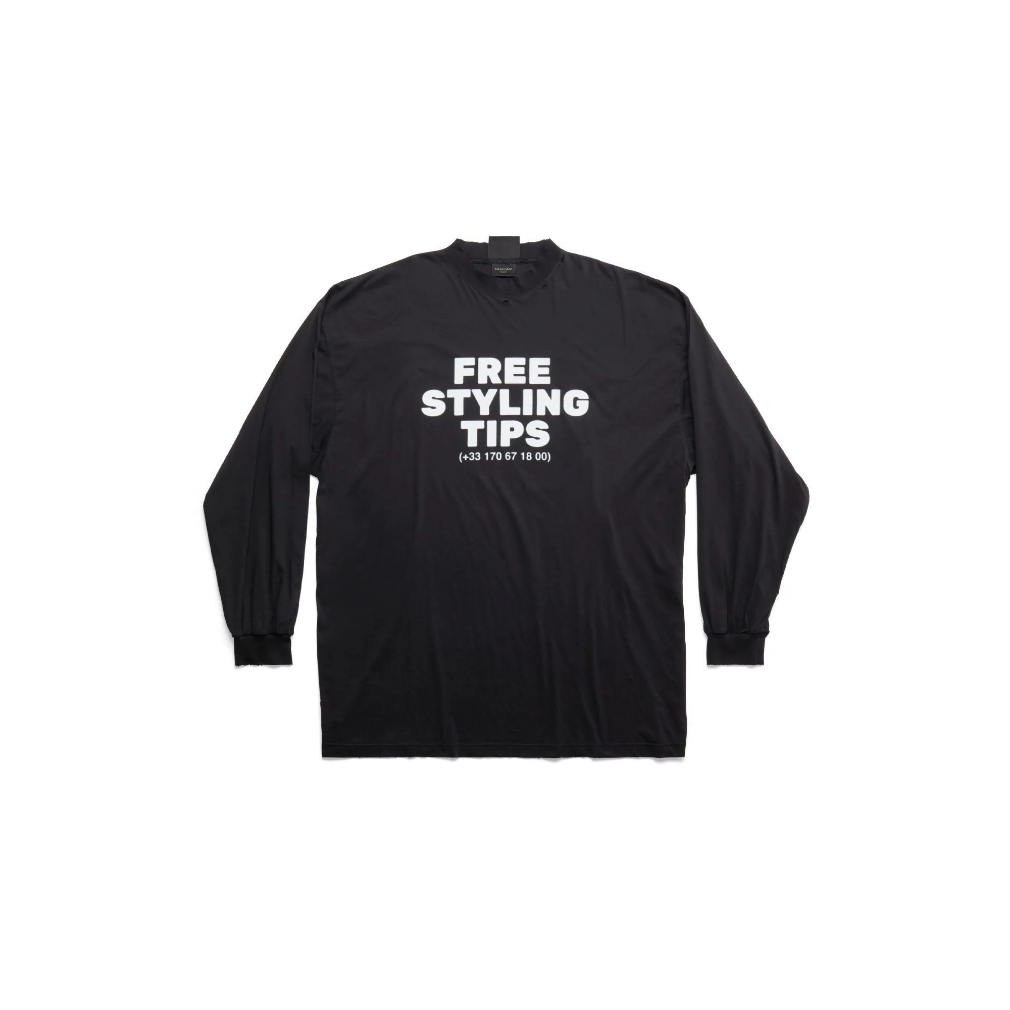 Long Sleeve Large Fit T-Shirt - Washed Black/White