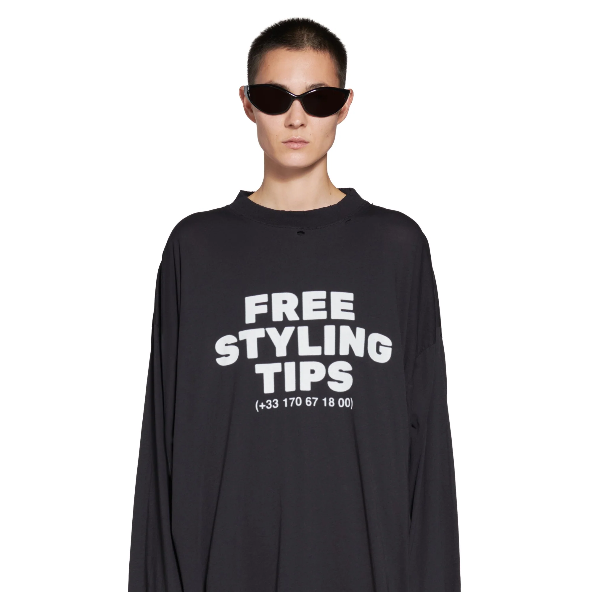 Long Sleeve Large Fit T-Shirt - Washed Black/White - Image 3