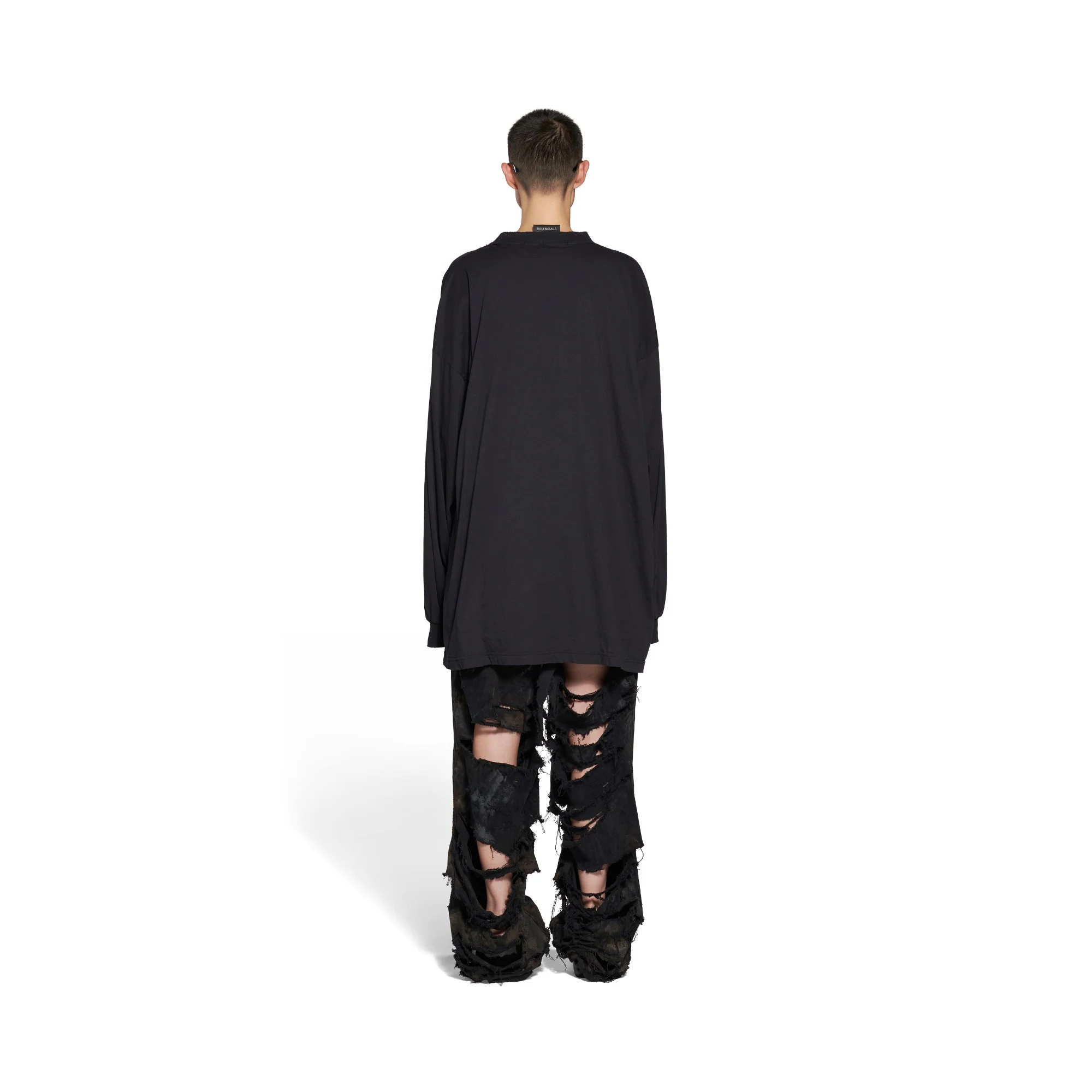Long Sleeve Large Fit T-Shirt - Washed Black/White - Image 5