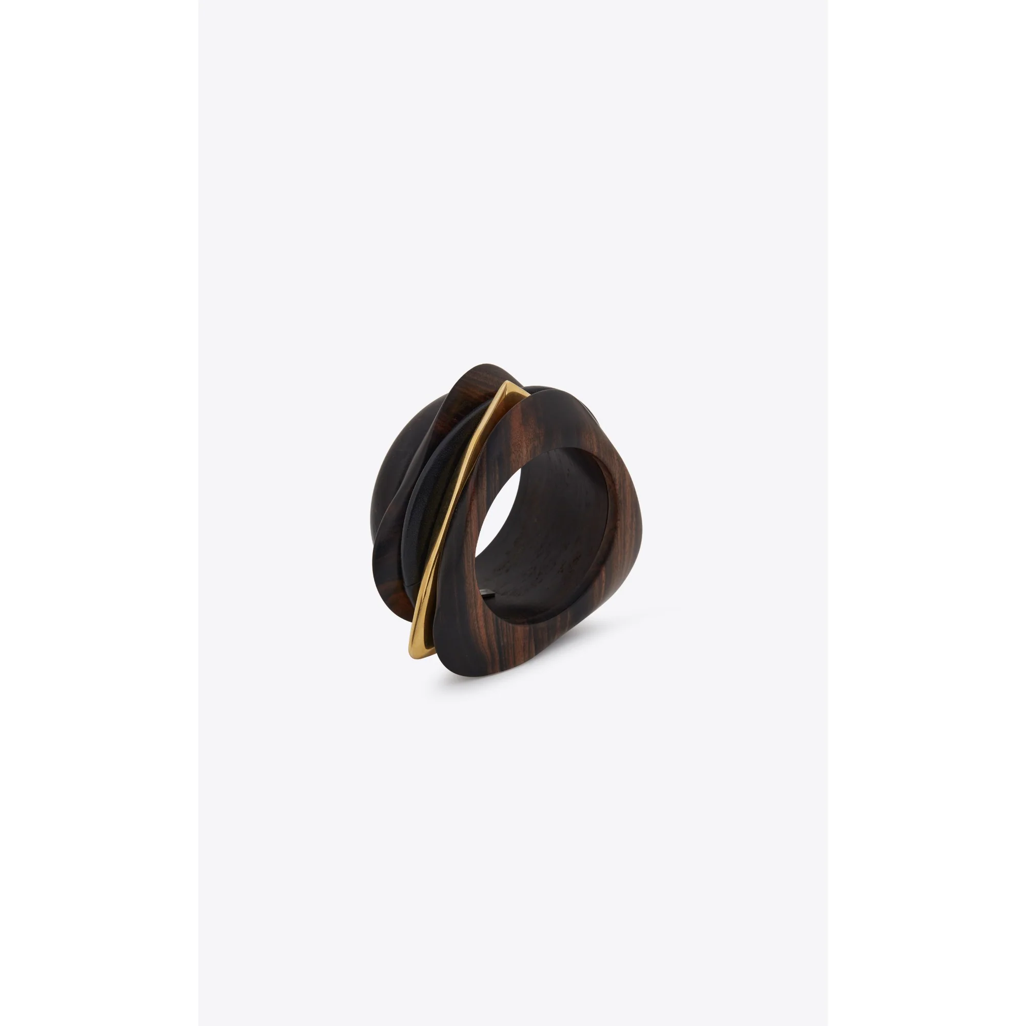 Oversize Multi Wooden Cuff - Dore/Noir/Marron/Mar