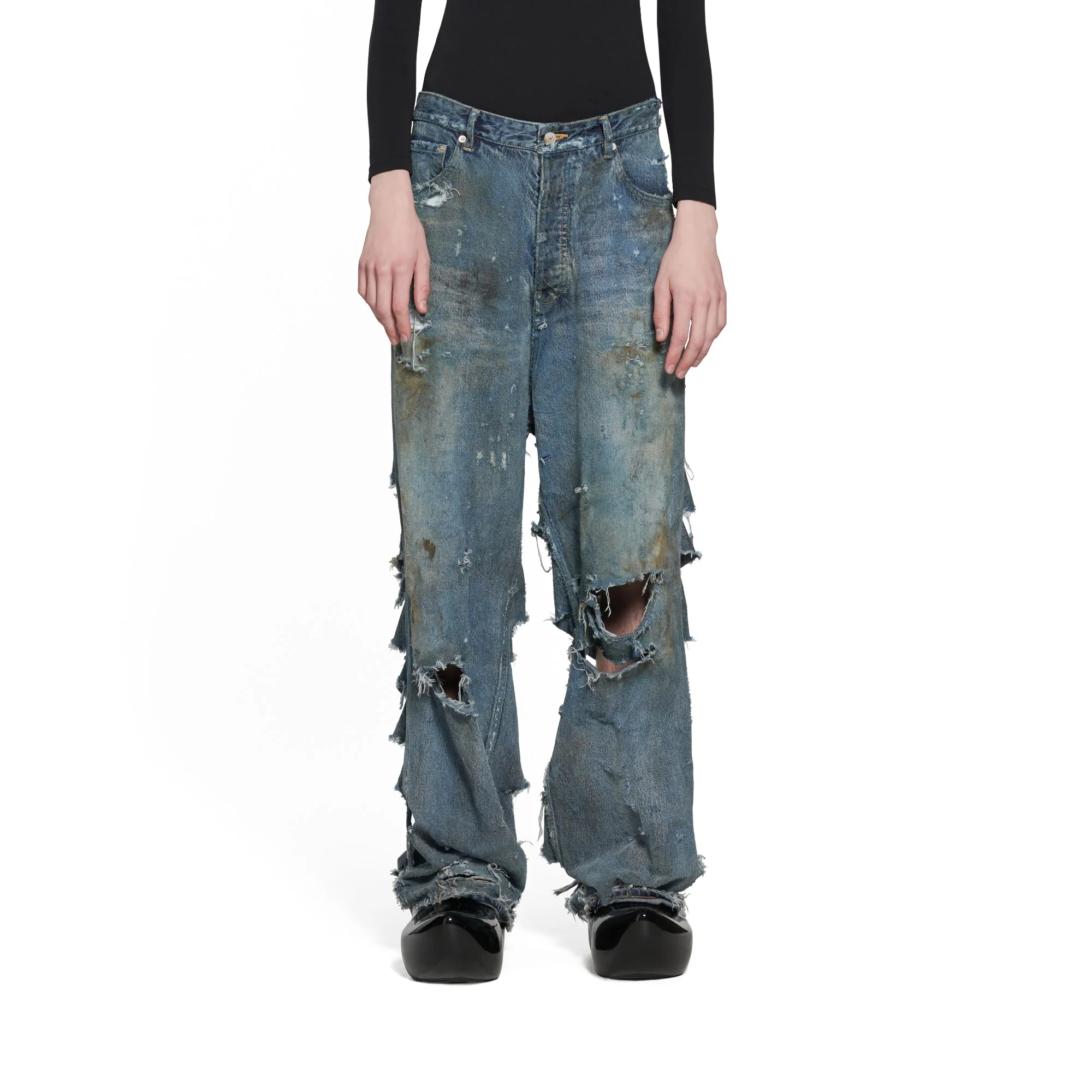 Super Destroyed Baggy Pants - Pale Blue - Image 3