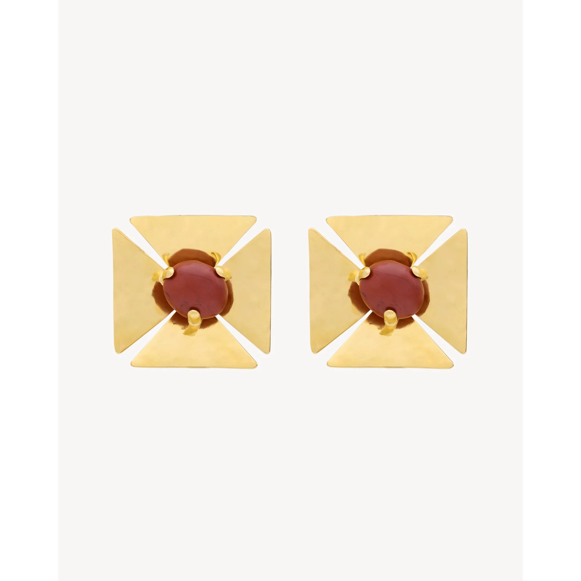 Square & Stone Earrings - Dore/Rouge