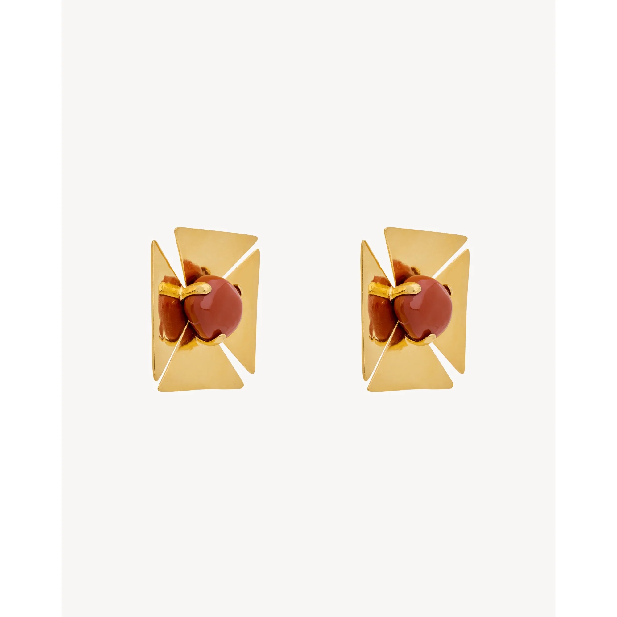 Square & Stone Earrings - Dore/Rouge - Image 2