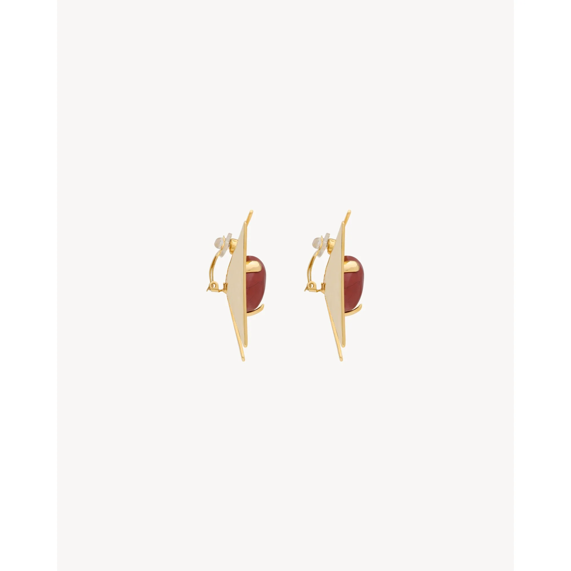 Square & Stone Earrings - Dore/Rouge - Image 4