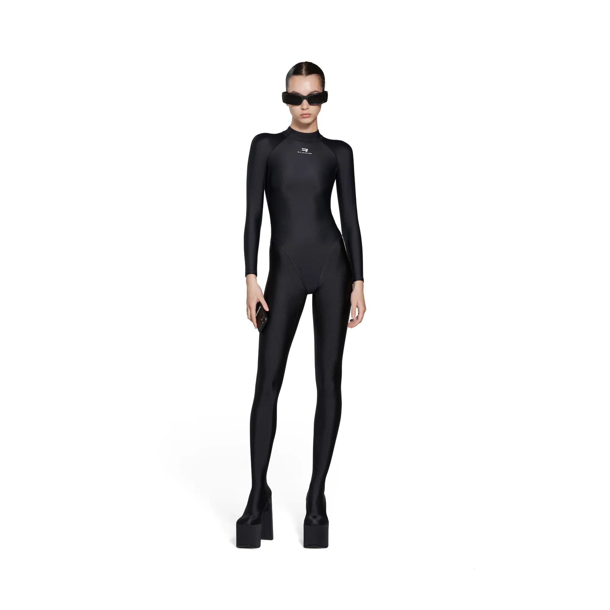 Long Sleeve Swimsuit - Black/White - Image 4