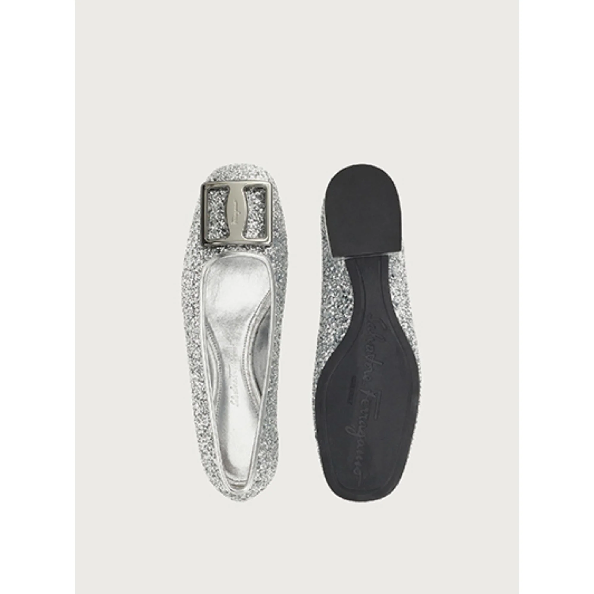 Chunky Buckle Ballet Flats - Silver - Image 3