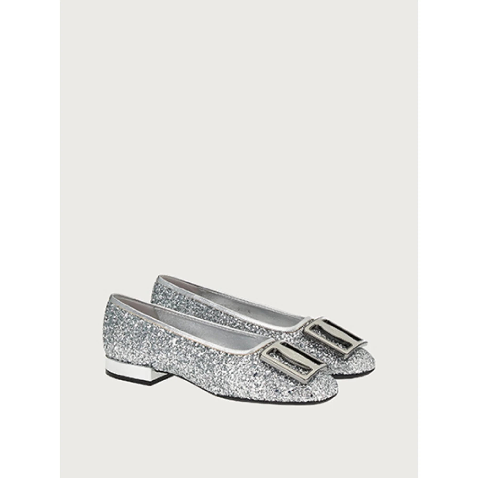 Chunky Buckle Ballet Flats - Silver - Image 5