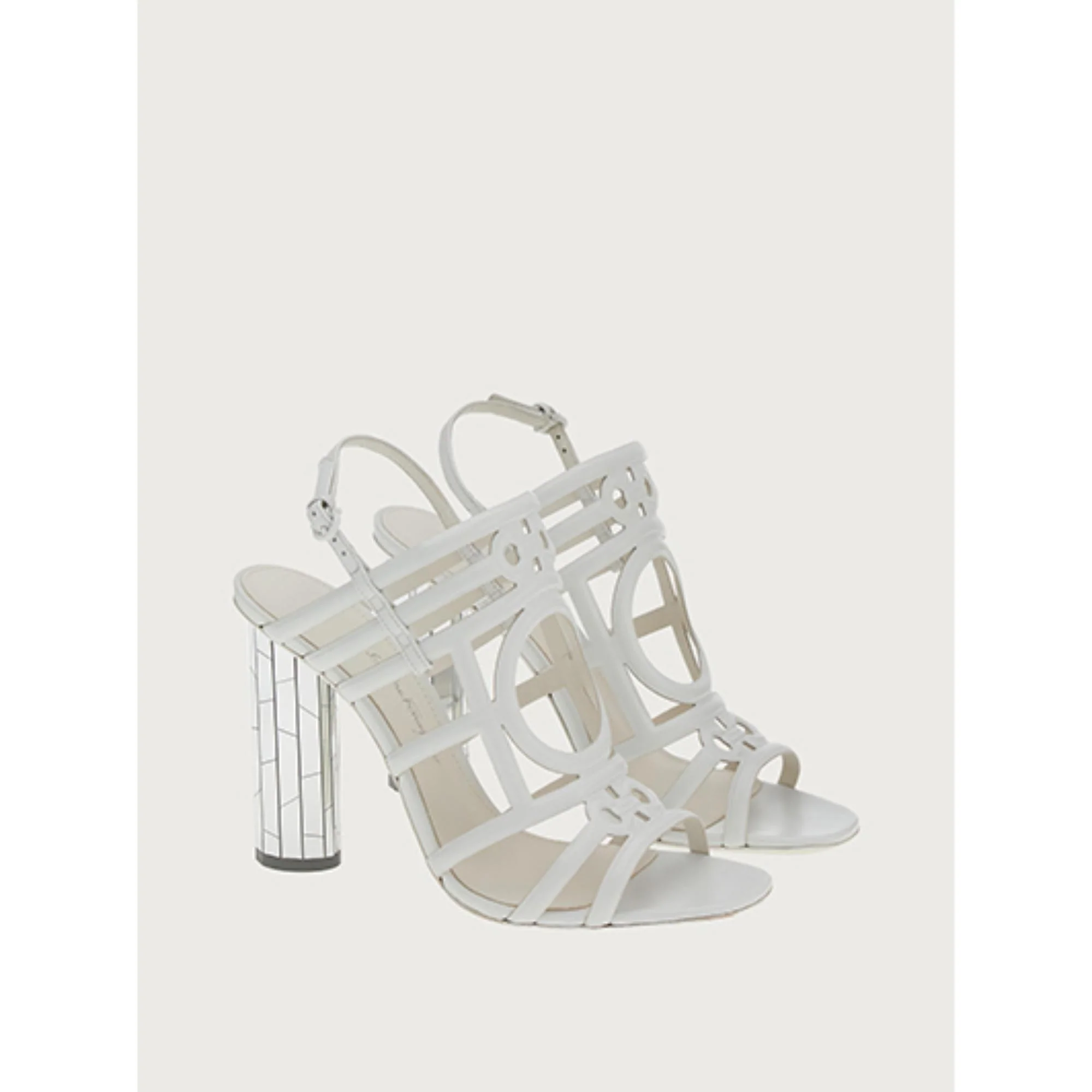 Mirrored Heel Strappy Sandals - White - Image 3