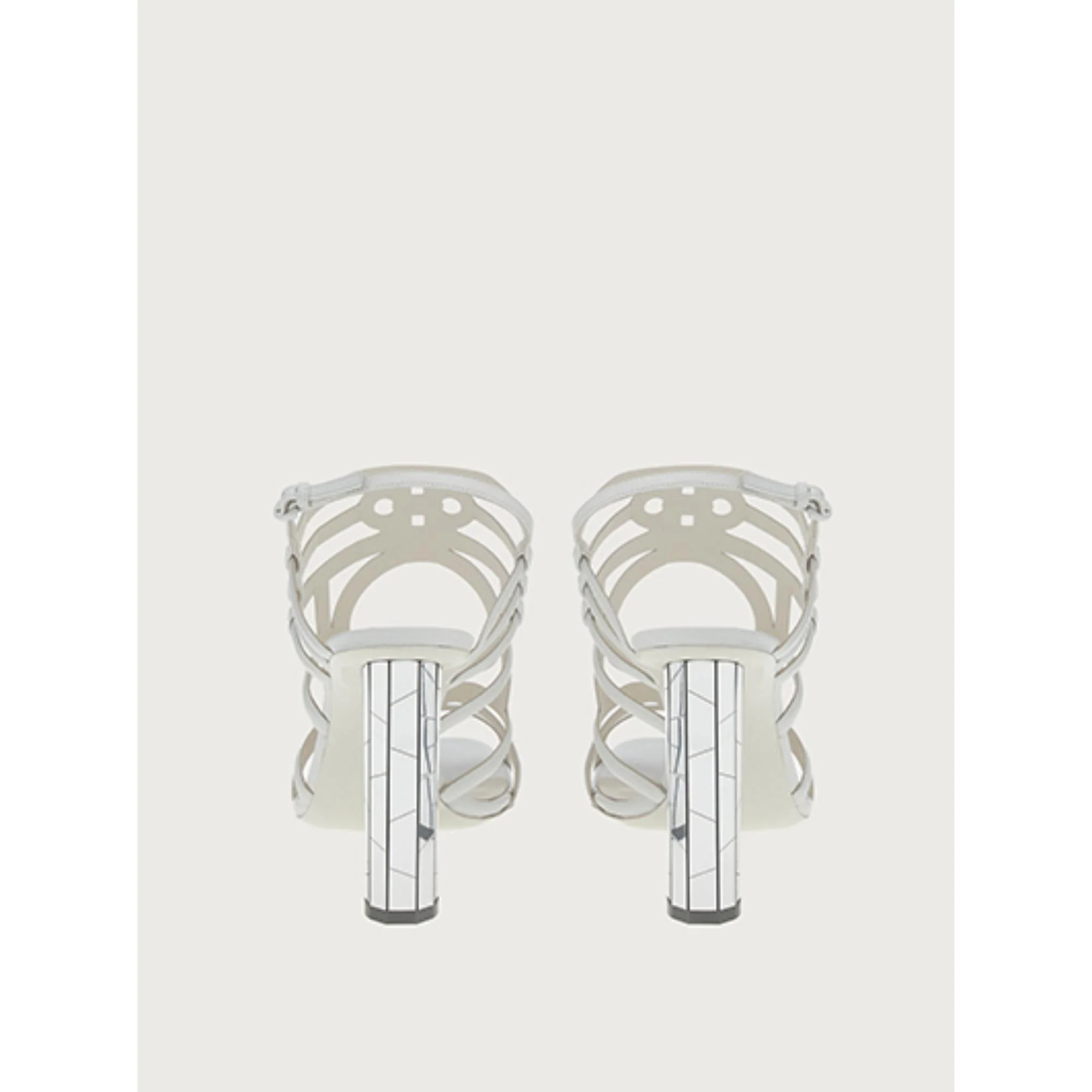 Mirrored Heel Strappy Sandals - White - Image 4