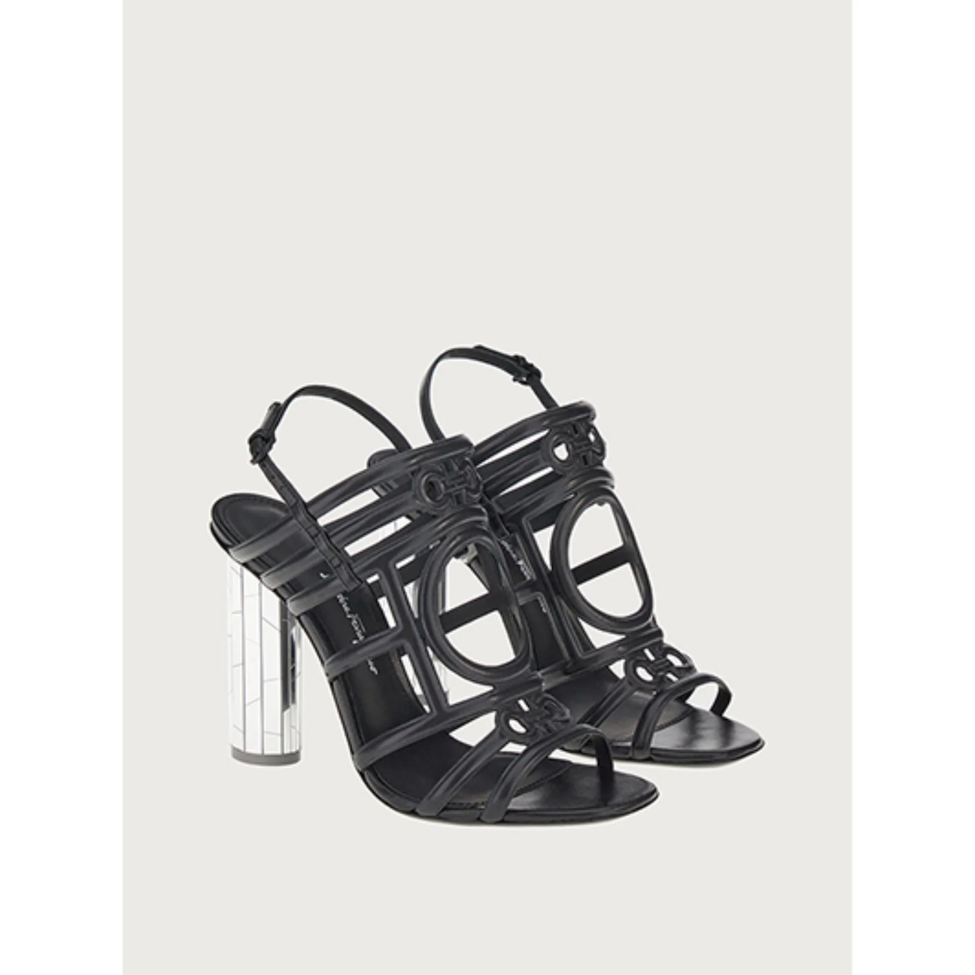 Mirrored Heel Strappy Sandals - Black - Image 3