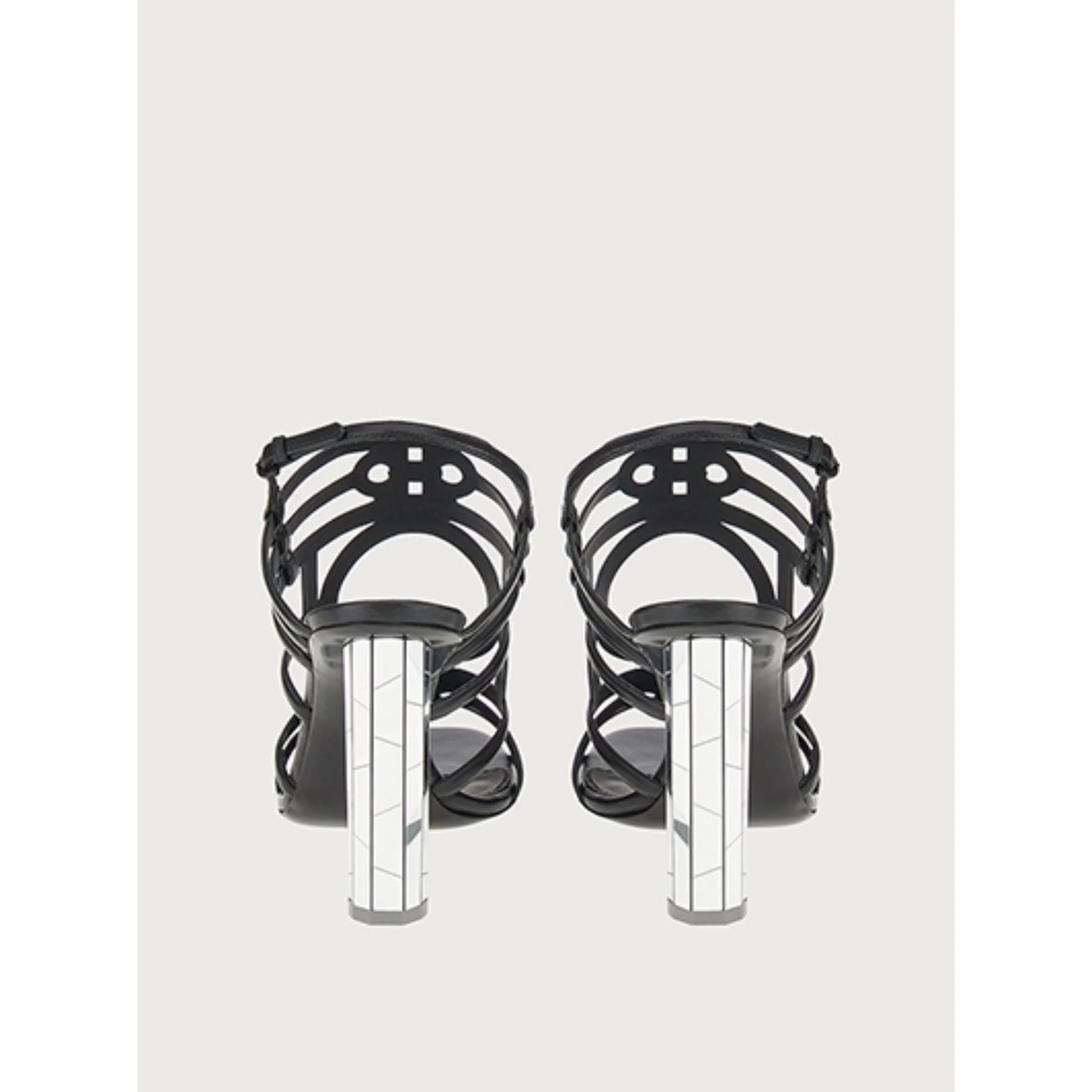 Mirrored Heel Strappy Sandals - Black - Image 4