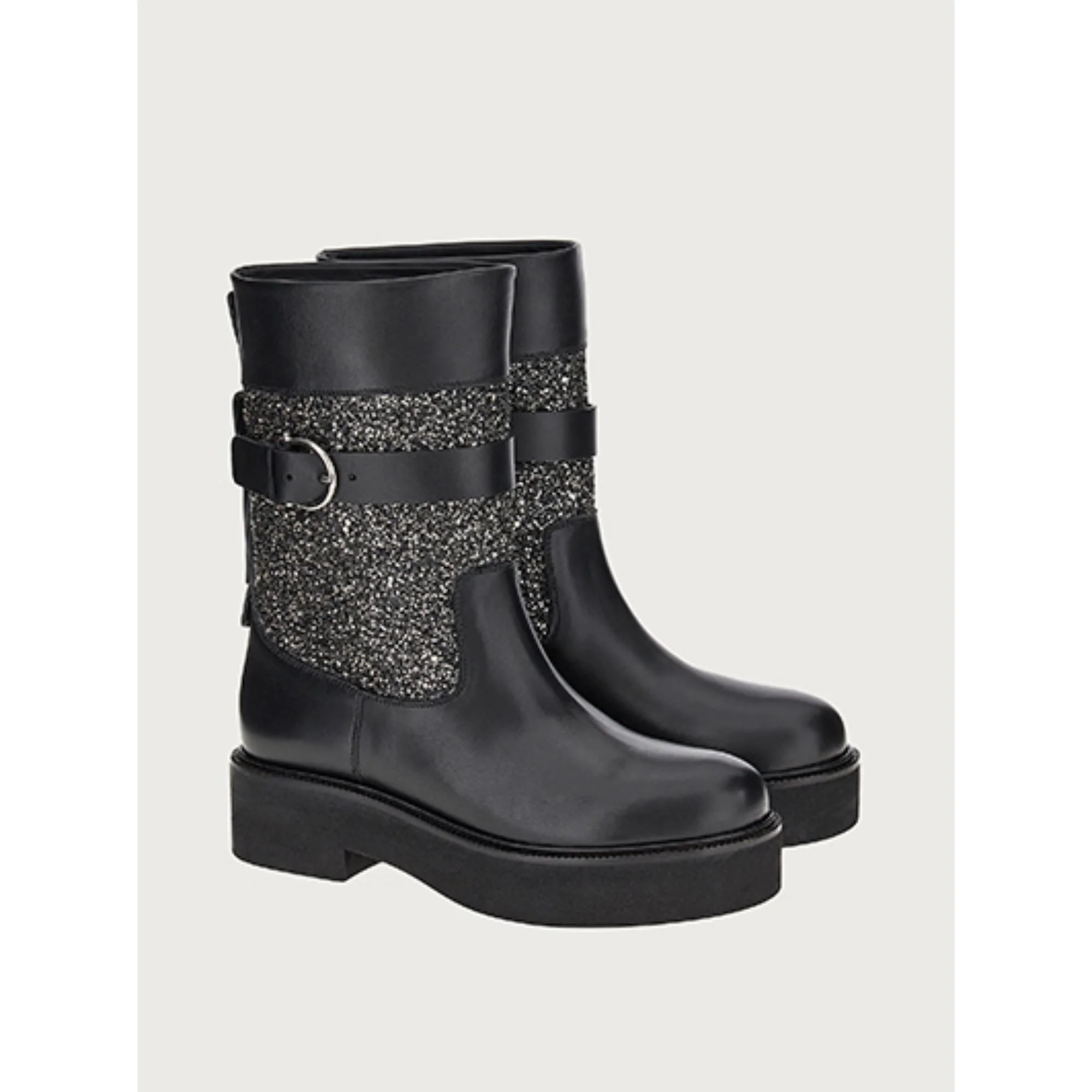 Crystal Embellished Biker Boots - Black - Image 2