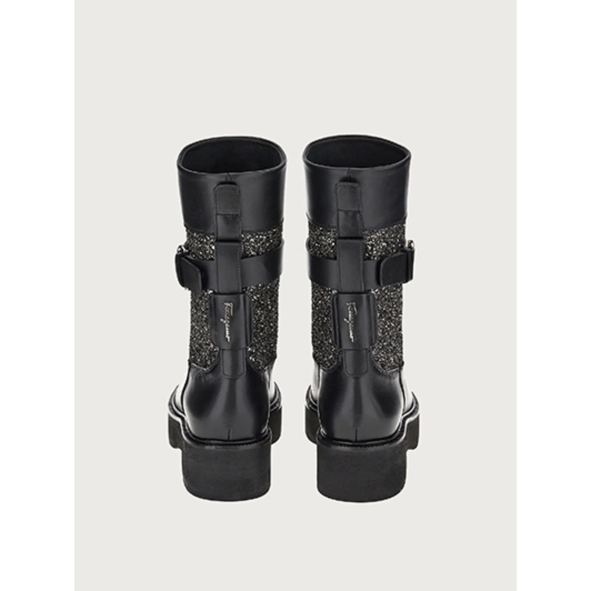 Crystal Embellished Biker Boots - Black - Image 3