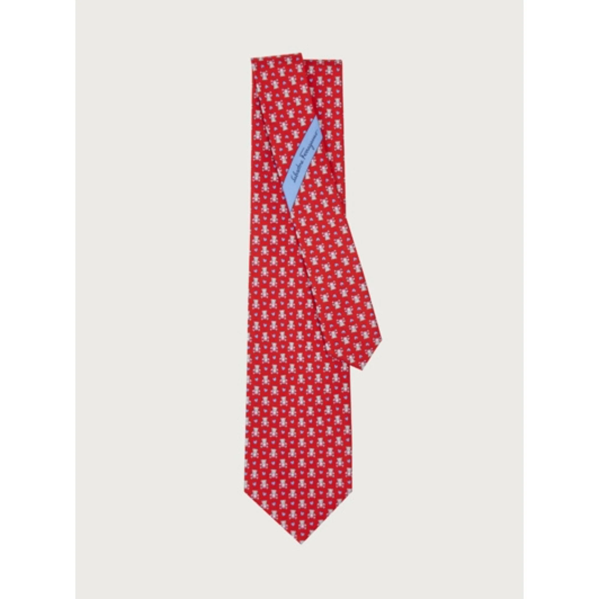 Teddy Bears And Gancini Print Silk Tie - Red - Image 2