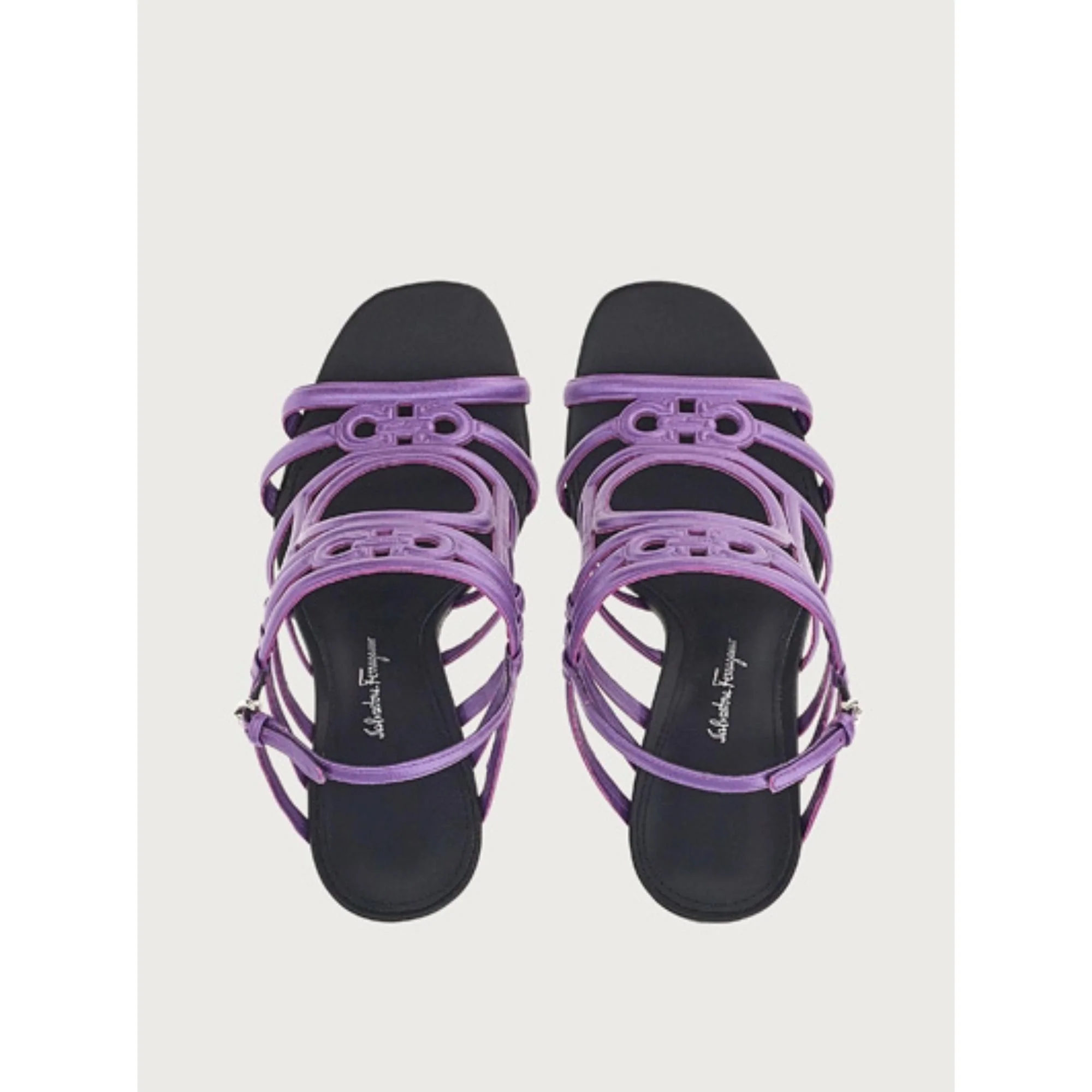 Mirrored Heel Strappy Sandals - Deep Purple - Image 2