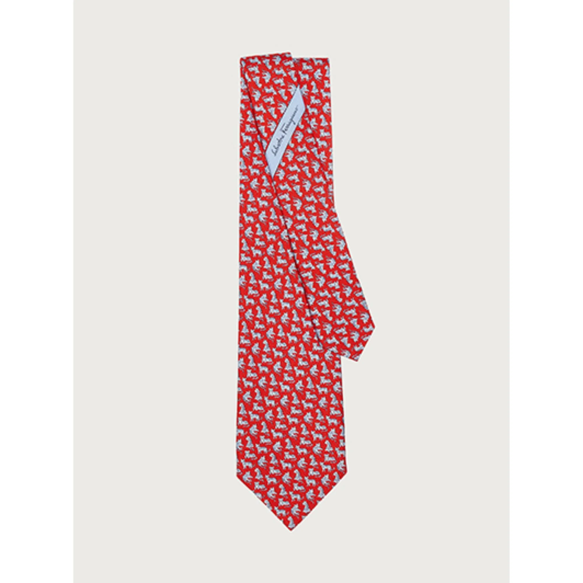 Tiger Print Silk Tie - Red/Sky Blue - Image 2