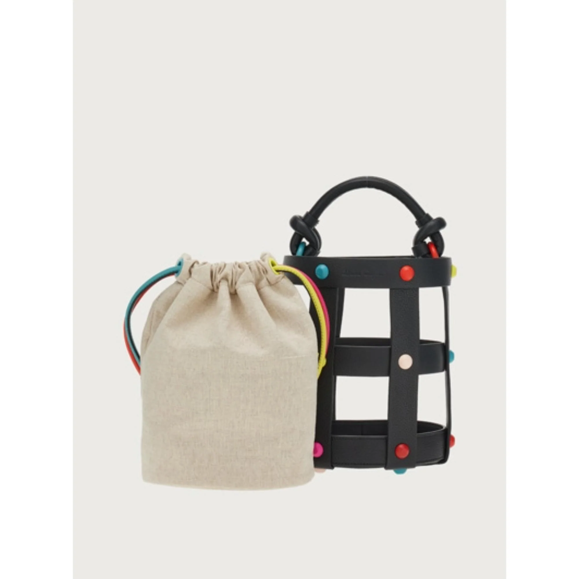 Ferragamo Medium Cage Bag - Black/Natural/Candy Apple Red/Turquoise - Image 2