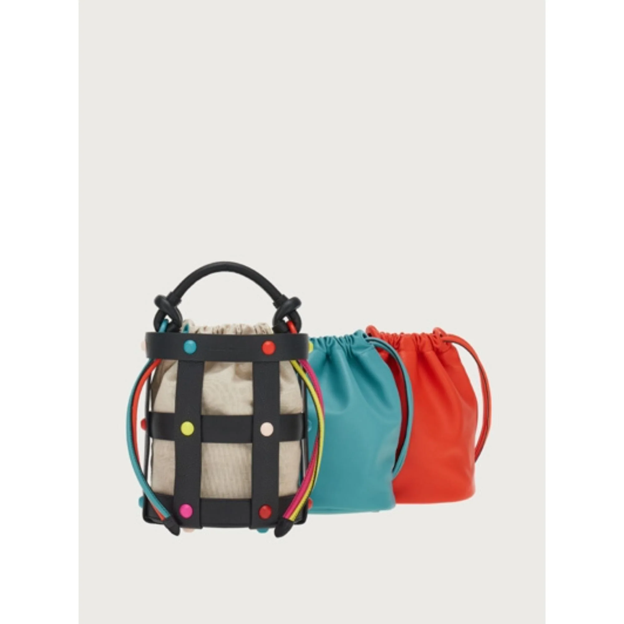 Ferragamo Medium Cage Bag - Black/Natural/Candy Apple Red/Turquoise - Image 3