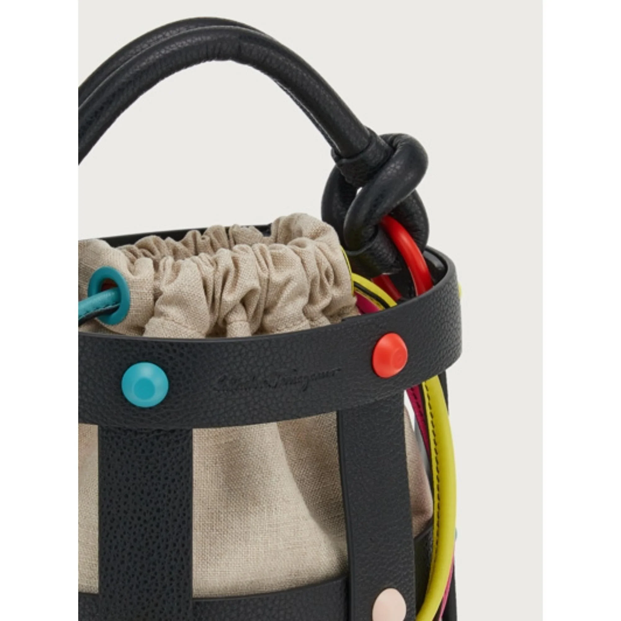 Ferragamo Medium Cage Bag - Black/Natural/Candy Apple Red/Turquoise - Image 7