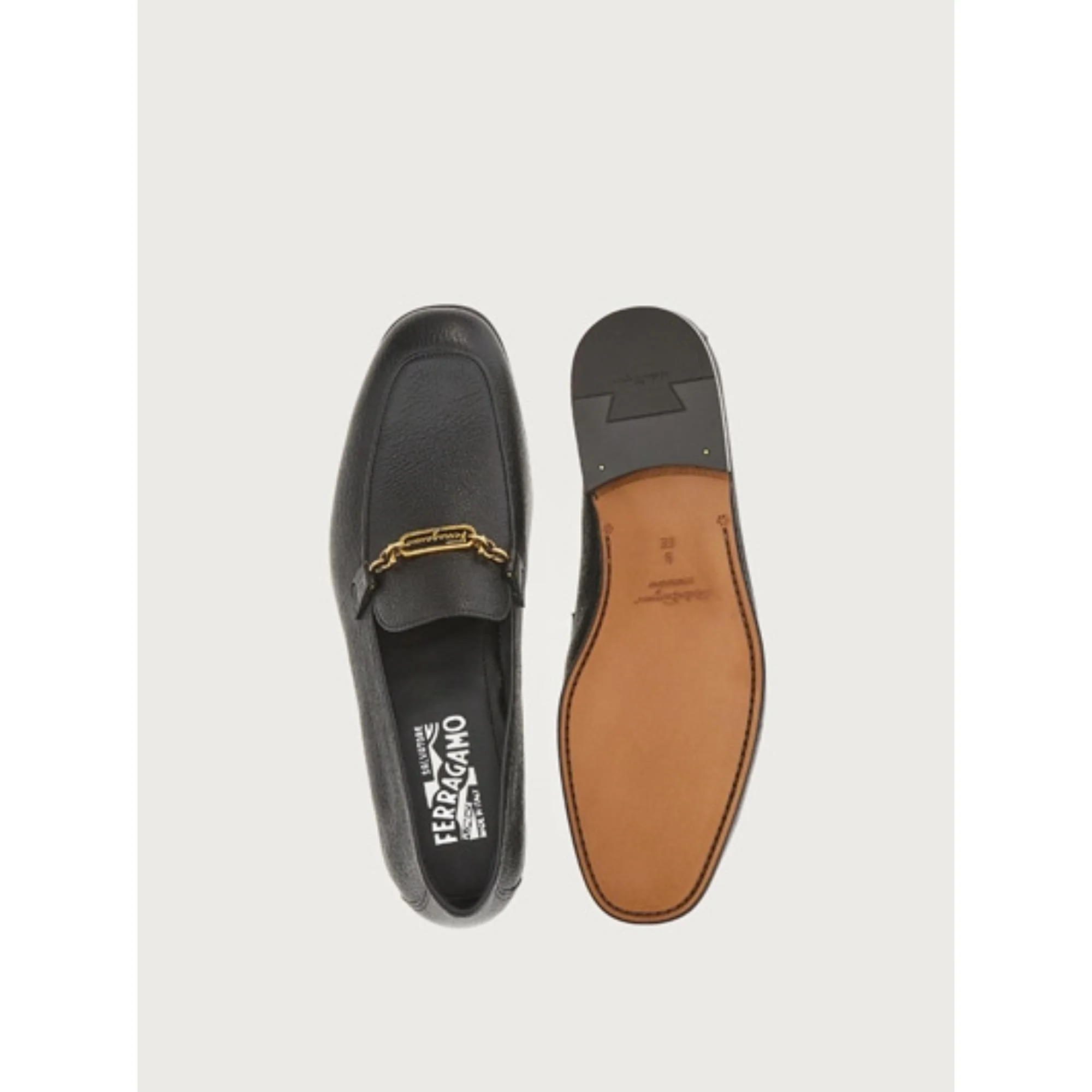 Moccasin with Ferragamo Chain Ornament - Black - Image 3