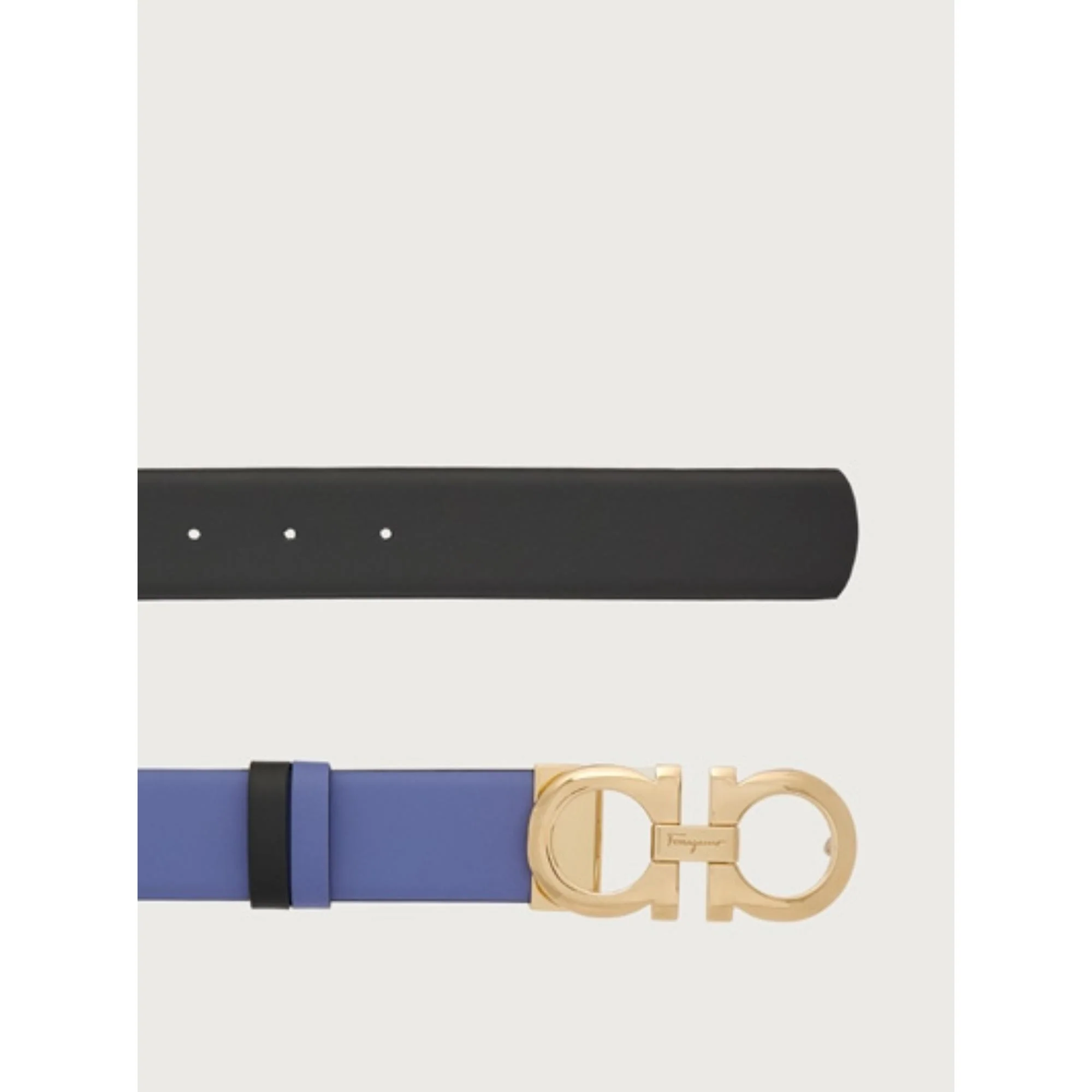 Reversible And Adjustable Gancini Belt - Bleached Denim/Black - Image 3