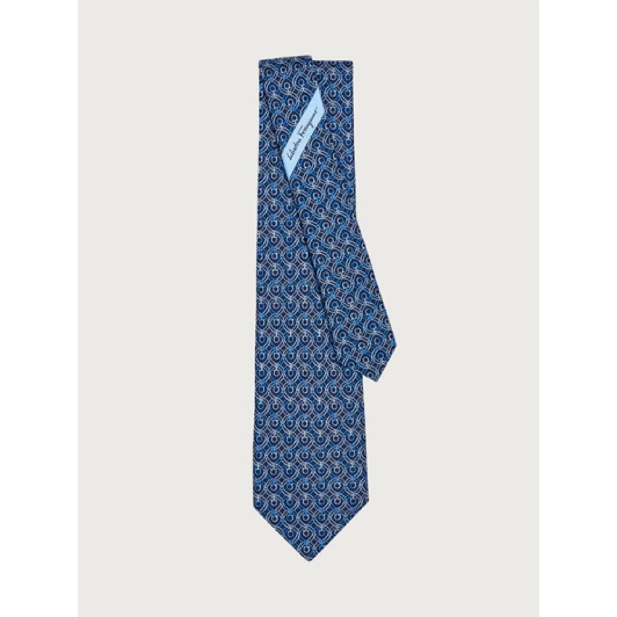 Gancini Print Silk Tie - Navy Blue - Image 2