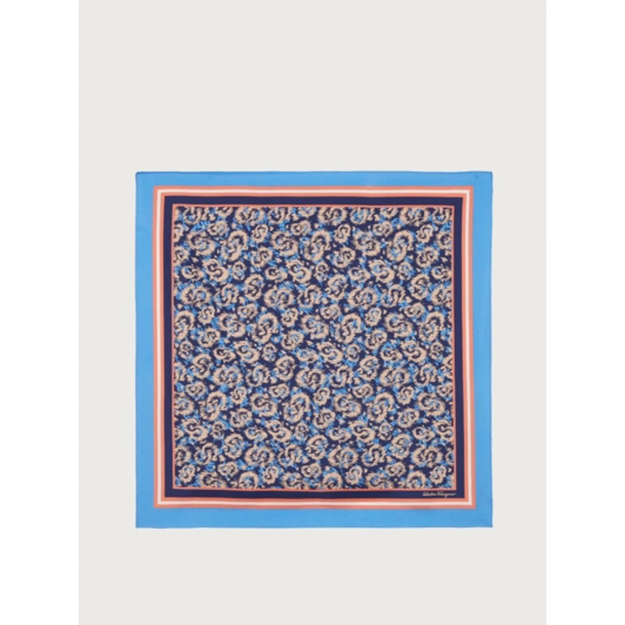 Gancio S Print Silk Foulard (70x70cm) - Blue Marine/Light Blue