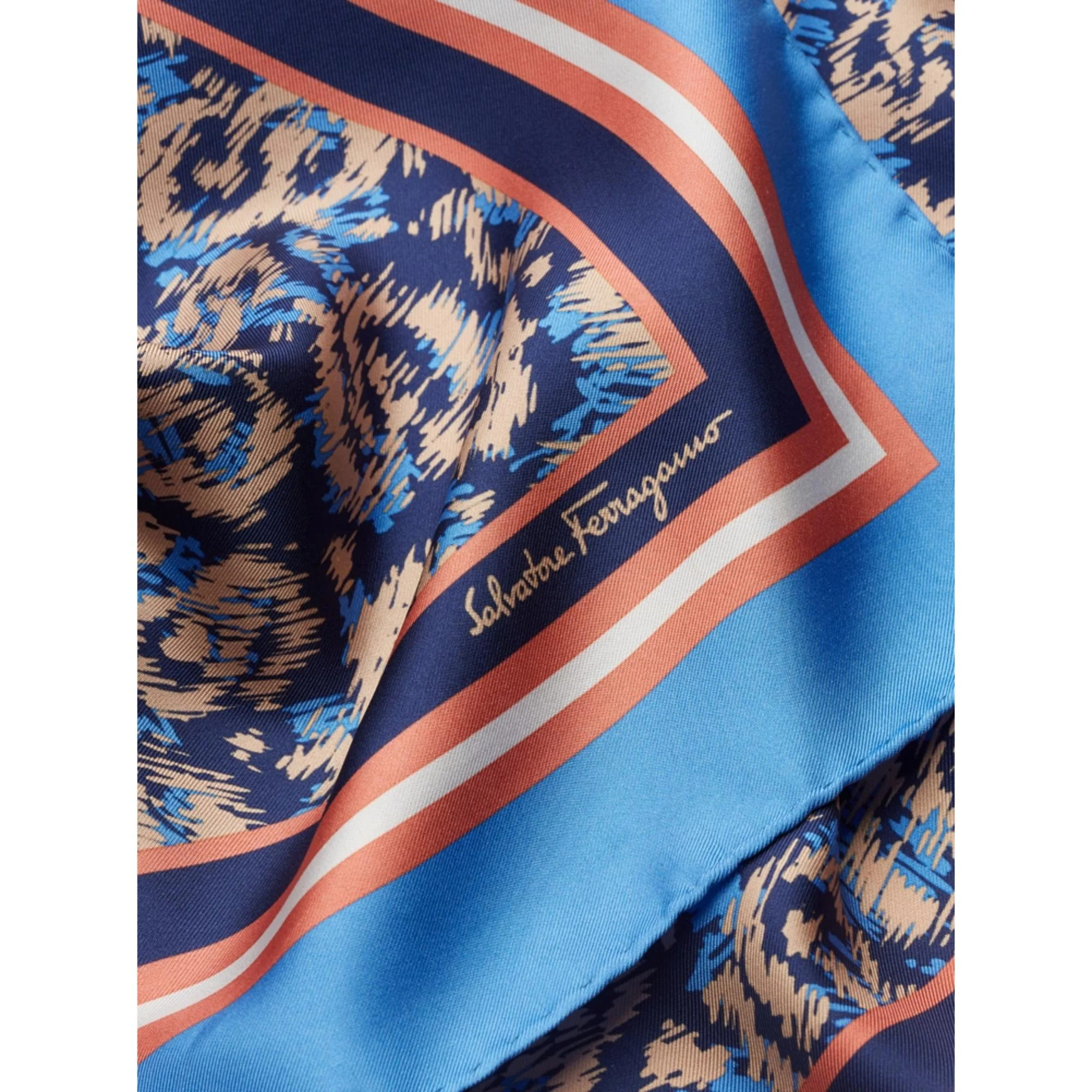 Gancio S Print Silk Foulard (70x70cm) - Blue Marine/Light Blue - Image 2