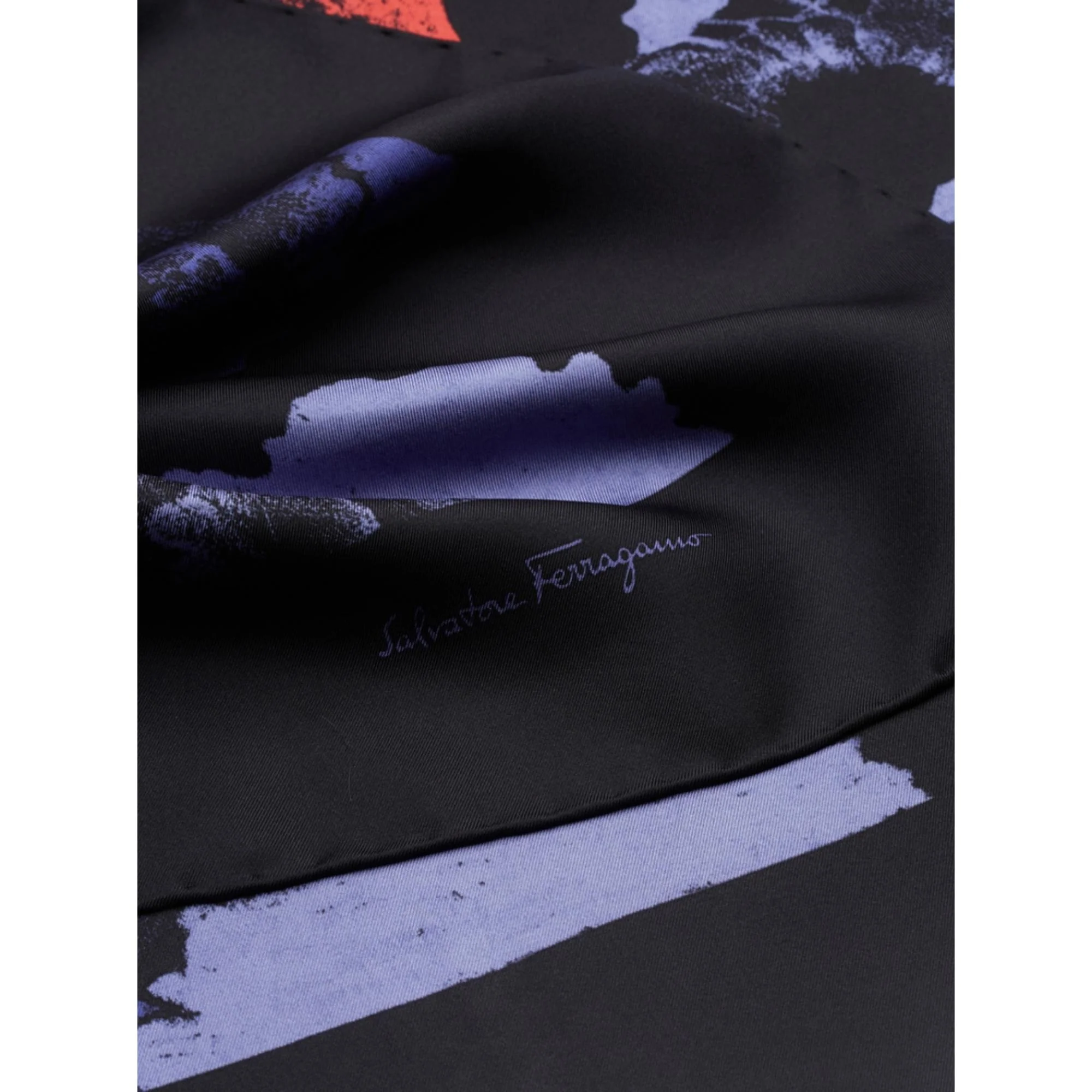 Poppies Print Silk Foulard (90x90cm) - Black/Blue Marine - Image 2