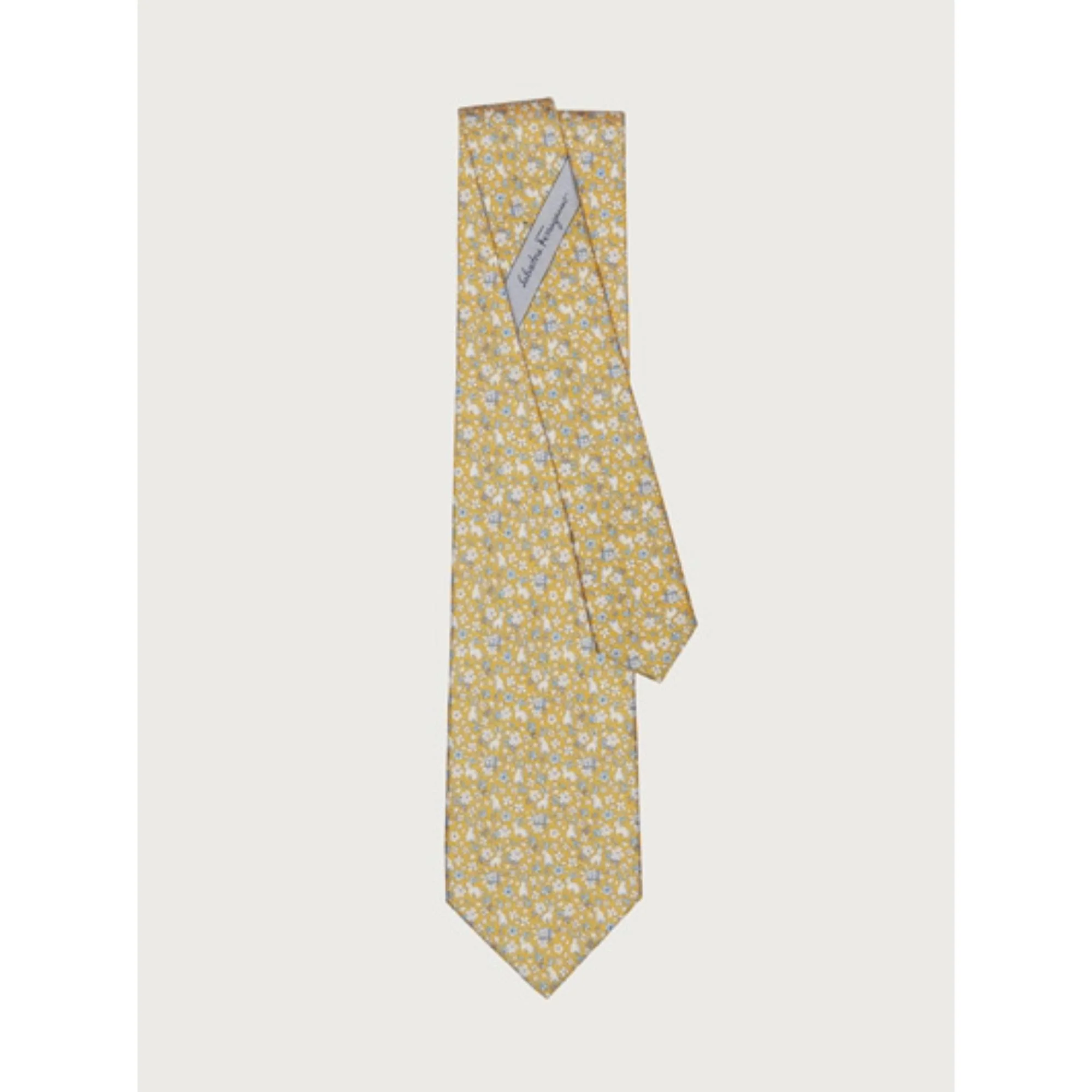 Rabbit Print Silk Tie - Yellow - Image 2
